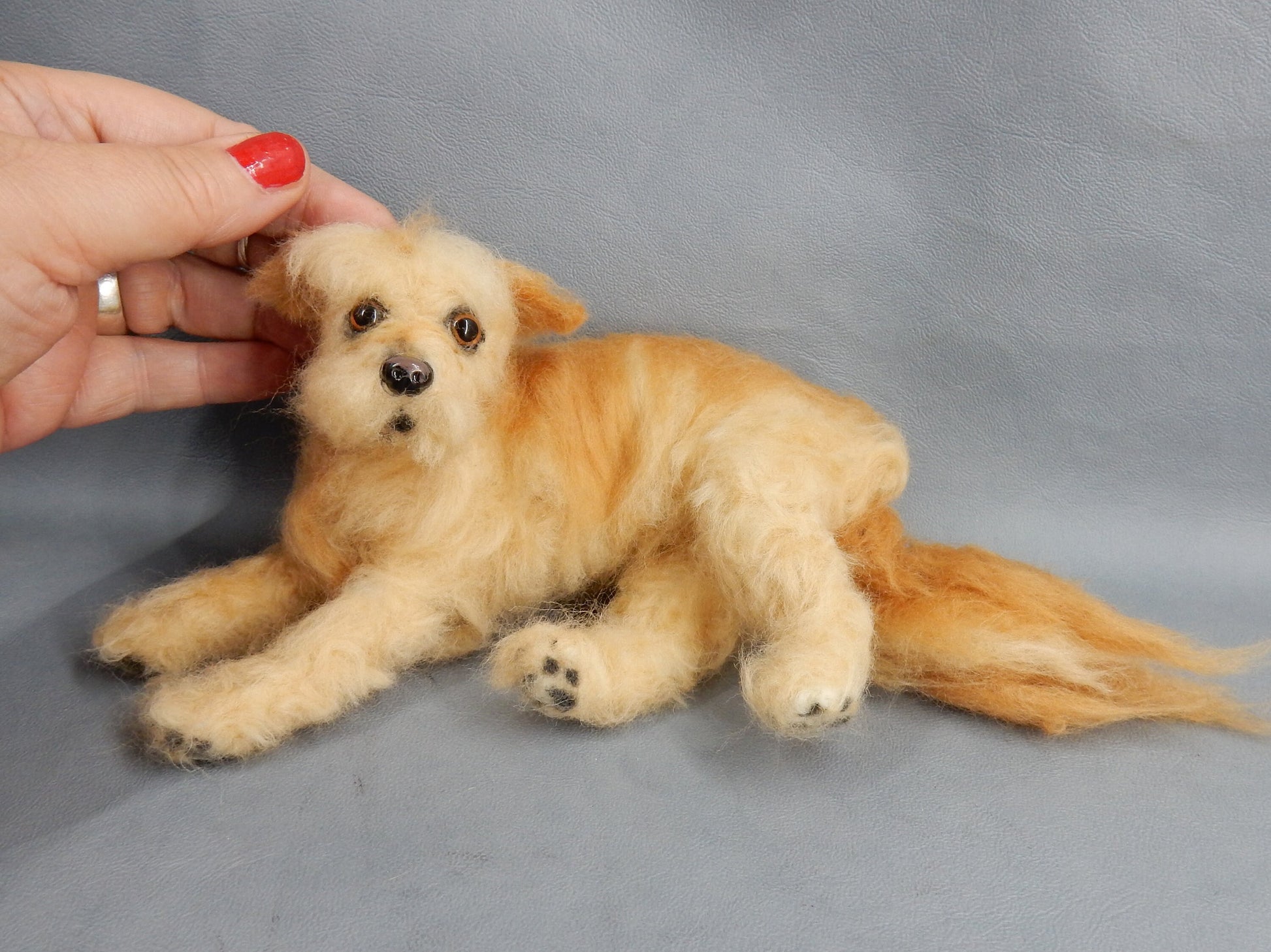 Needle-felted Wheaten Terrier mix breed felted dog replica