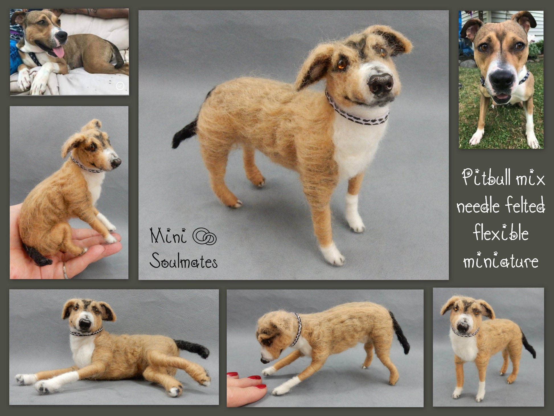 Pitbull needle-felted dog miniature