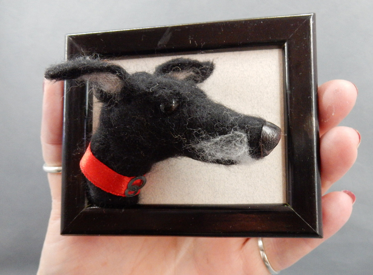 framed needle felted Galgo portrait