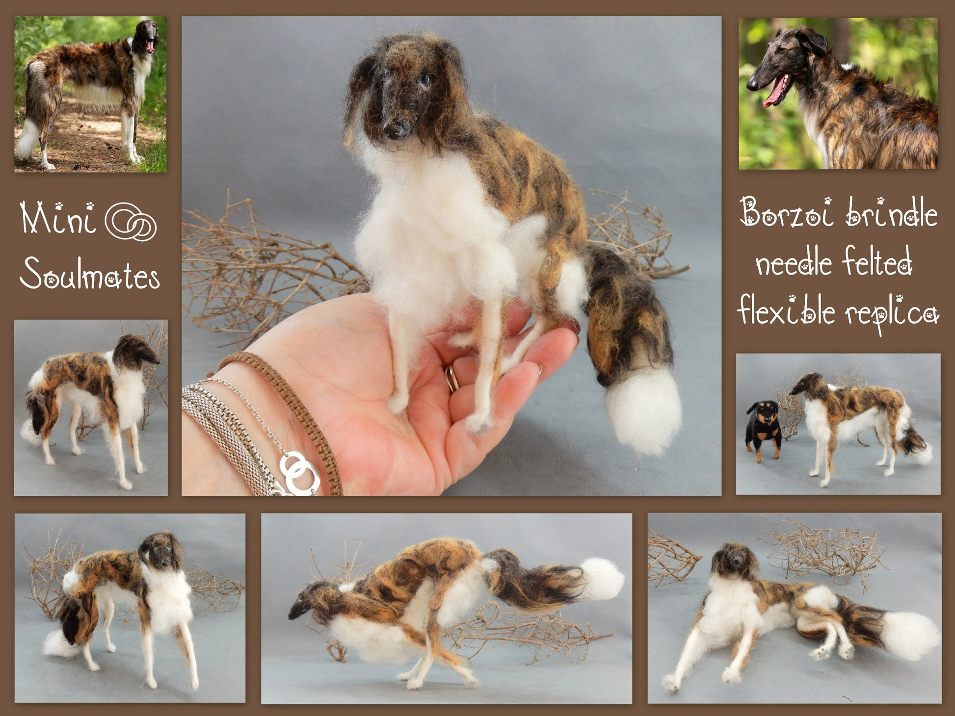 Red Borzoi miniature needle felted dog replica