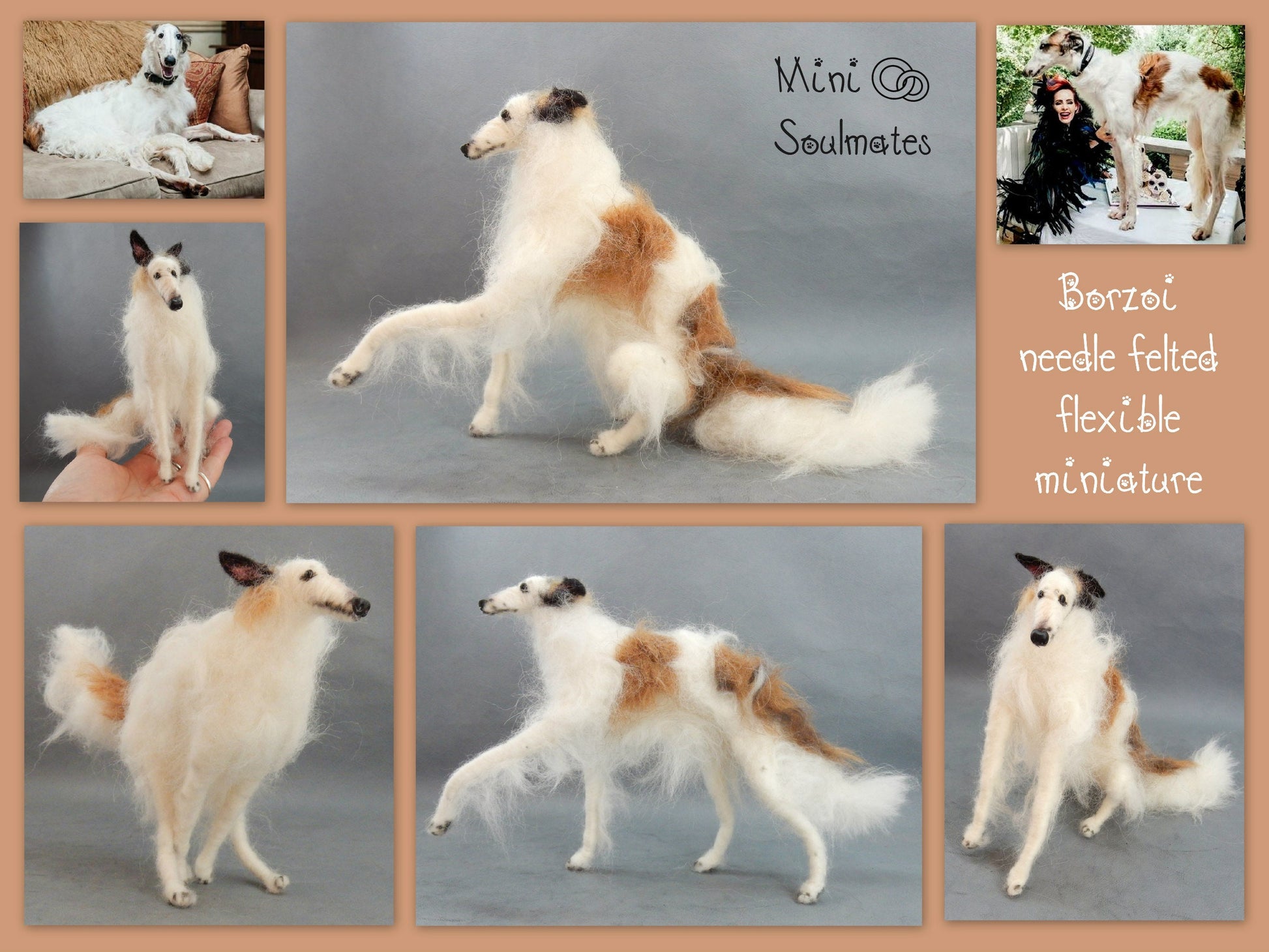 Red Borzoi miniature needle felted dog replica