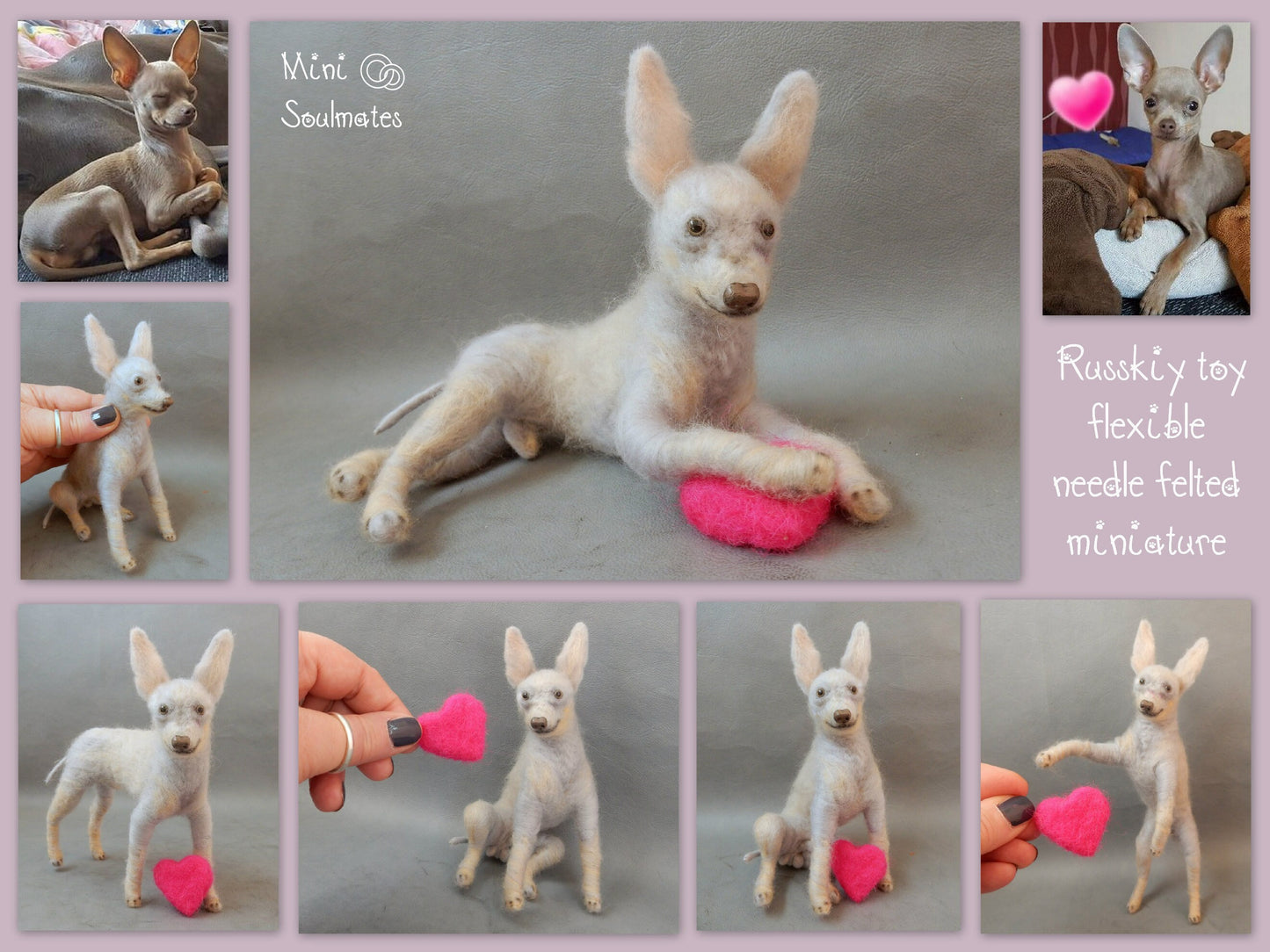 needle felted dog Russkiy Toy Terrier custom dog replica