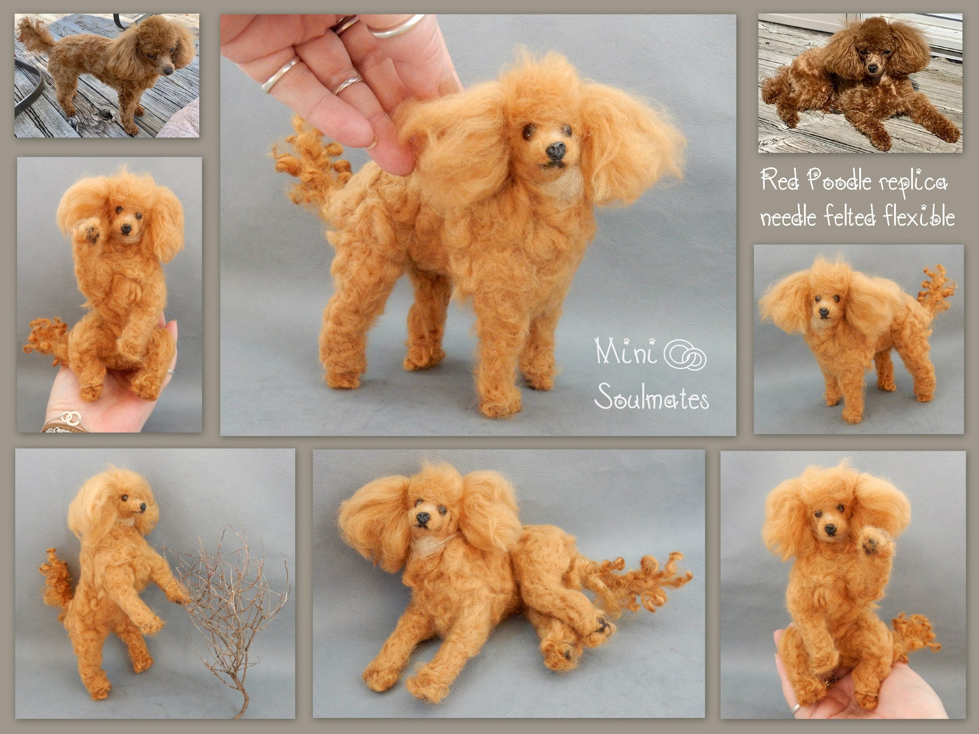 brown poodle miniature needle-felted 