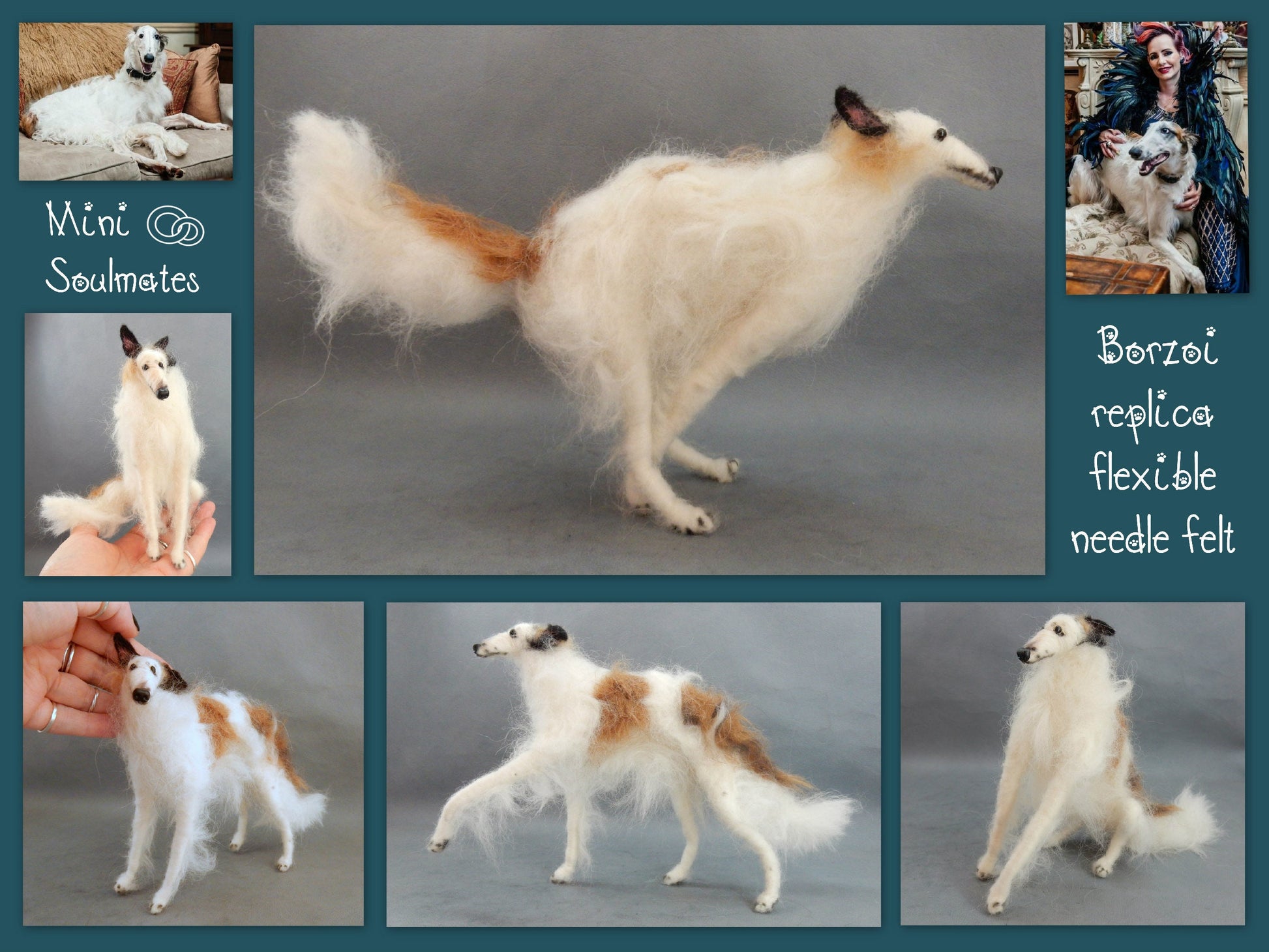 Red Borzoi miniature needle felted dog replica