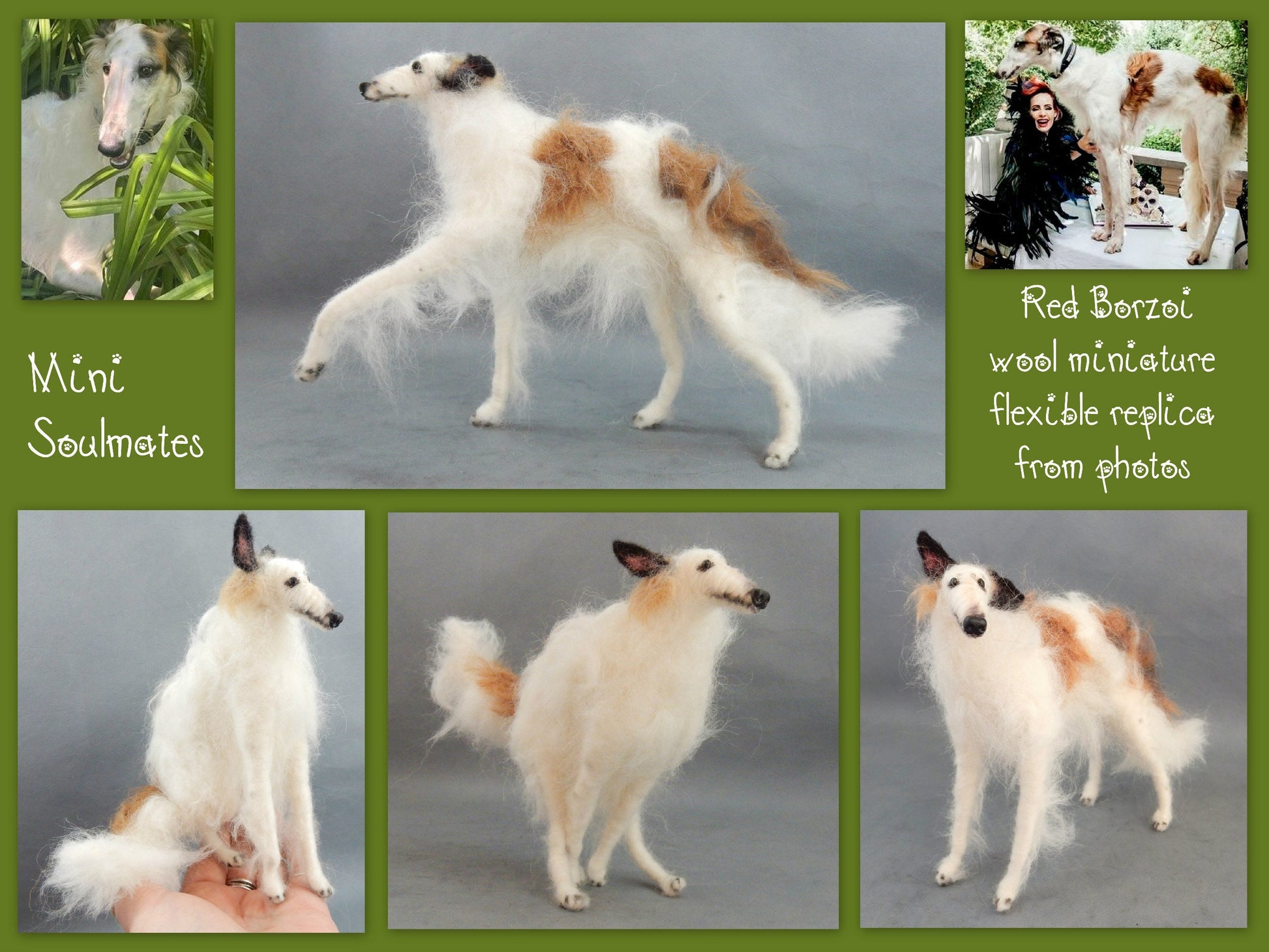 Red Borzoi miniature needle felted dog replica