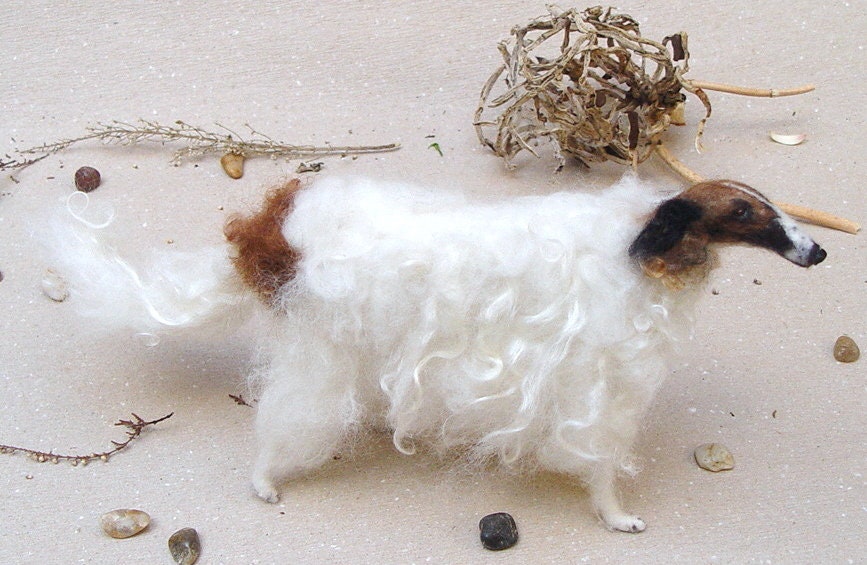 Red Borzoi miniature needle felted dog replica