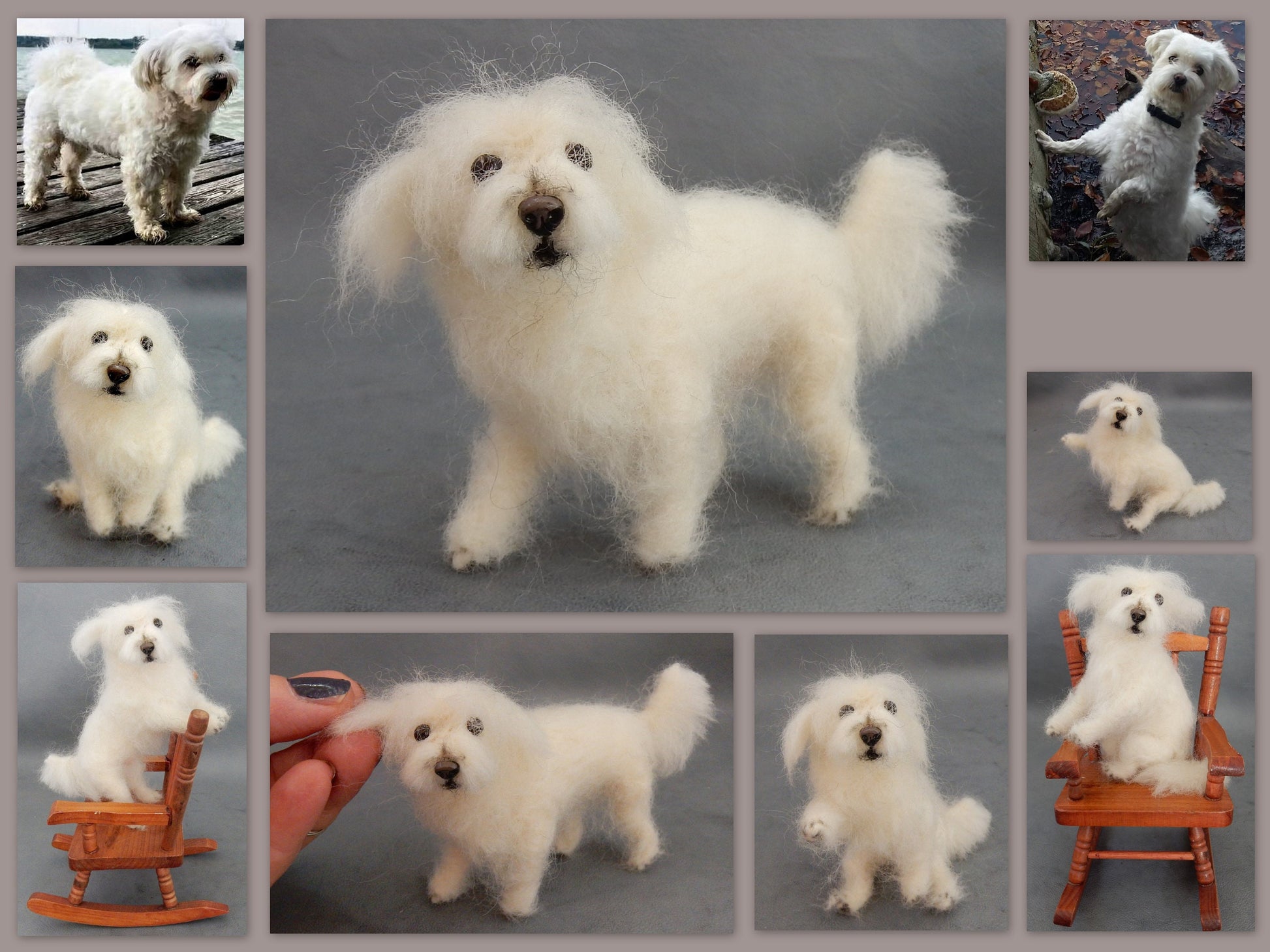 Maltese dog replica custom dog effigy needle-felt dog sculpture