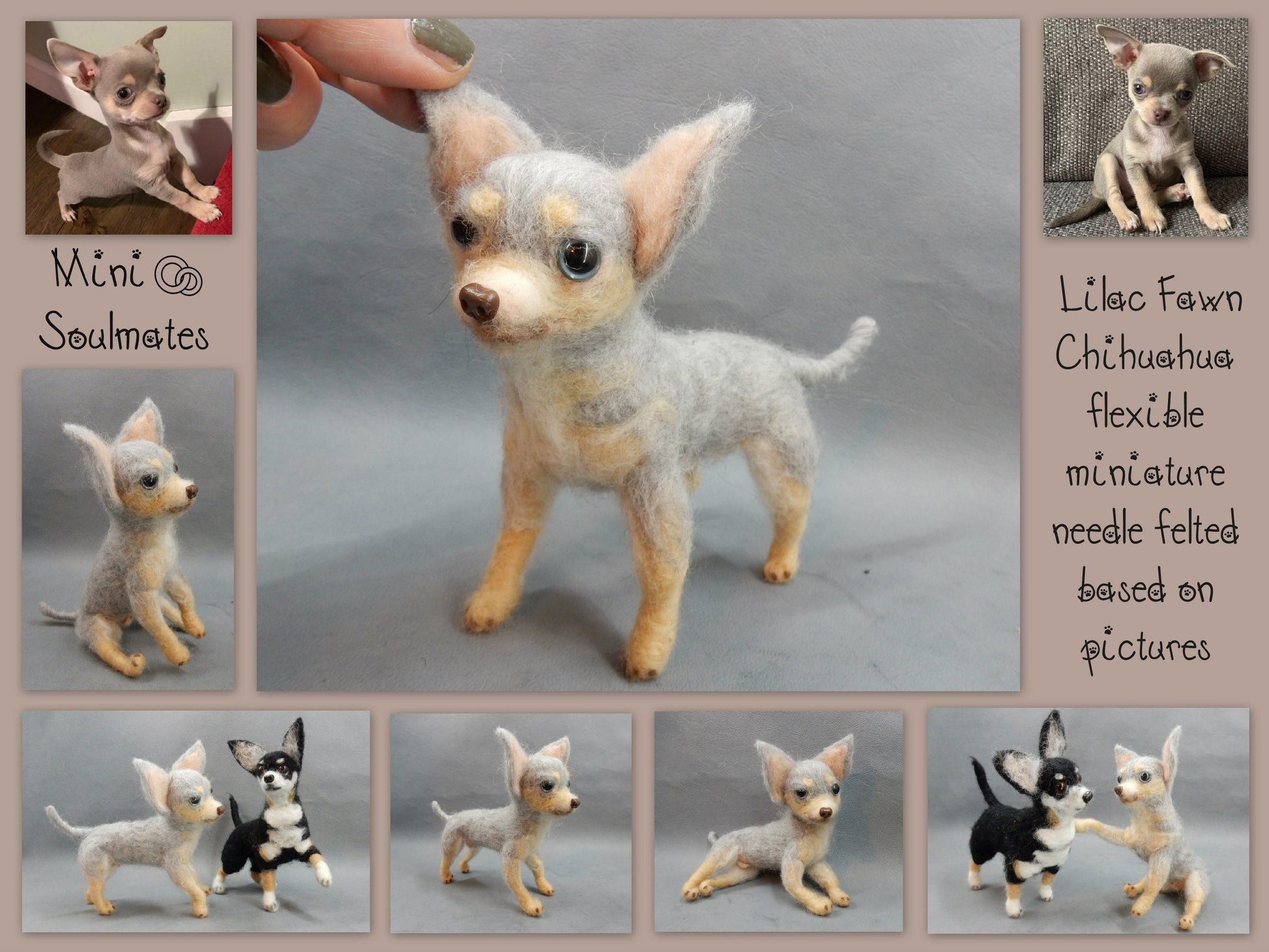 Lilac Fawn Chihuahua needle-felt dog replica