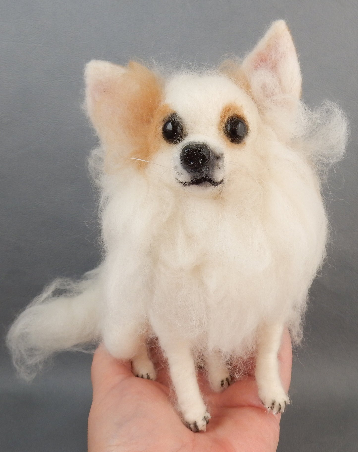 White Chihuahua needle felted dog portrait