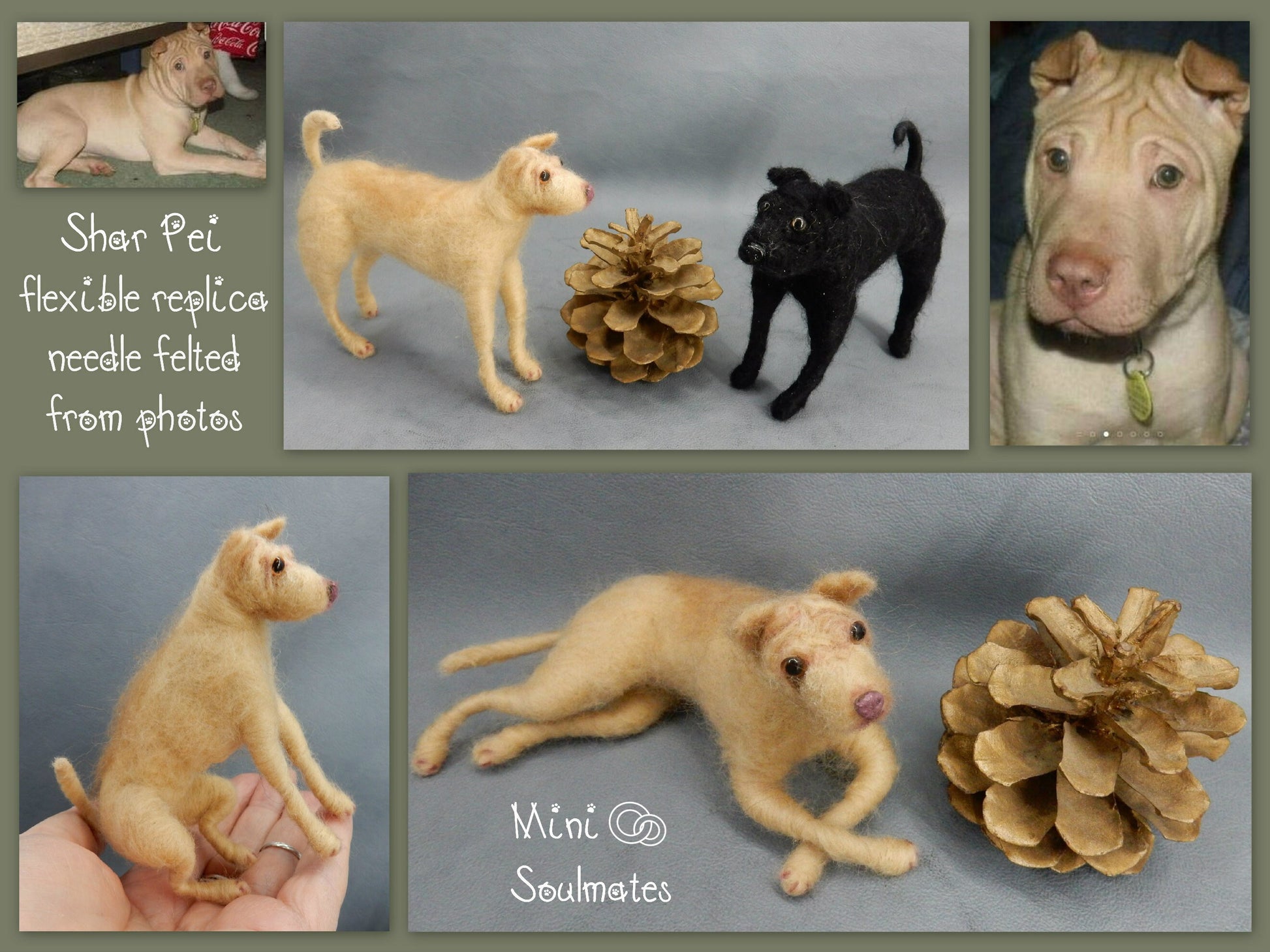 Shar Pei needle-felted dog miniature custom dog replica