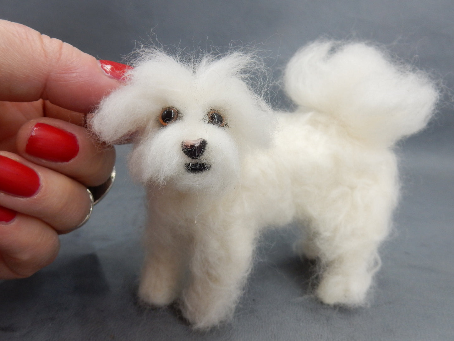 Maltese dog replica custom dog effigy needle-felt dog sculpture