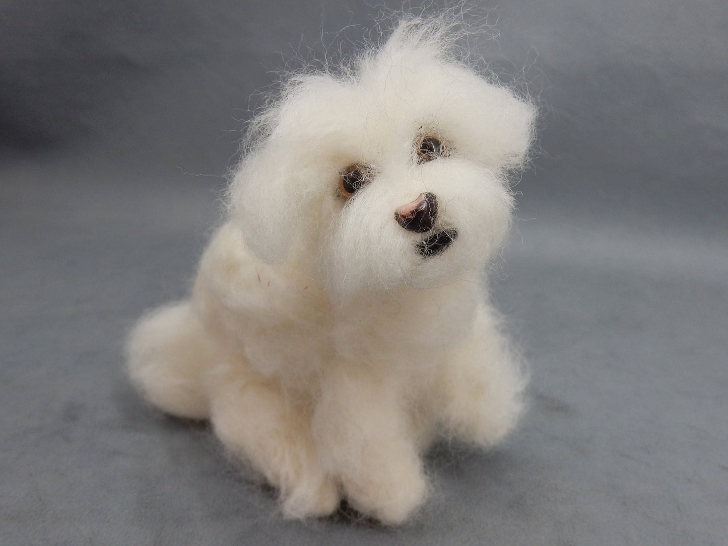 Maltese dog replica custom dog effigy needle-felt dog sculpture