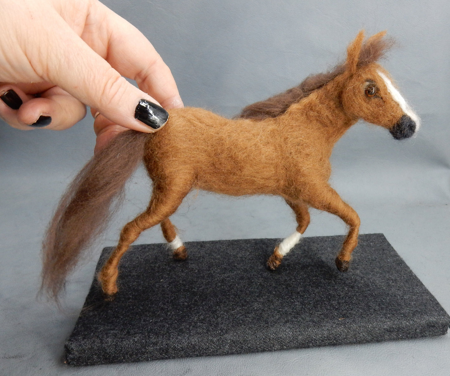 jumping horse-on-pad needle-felted horse gift