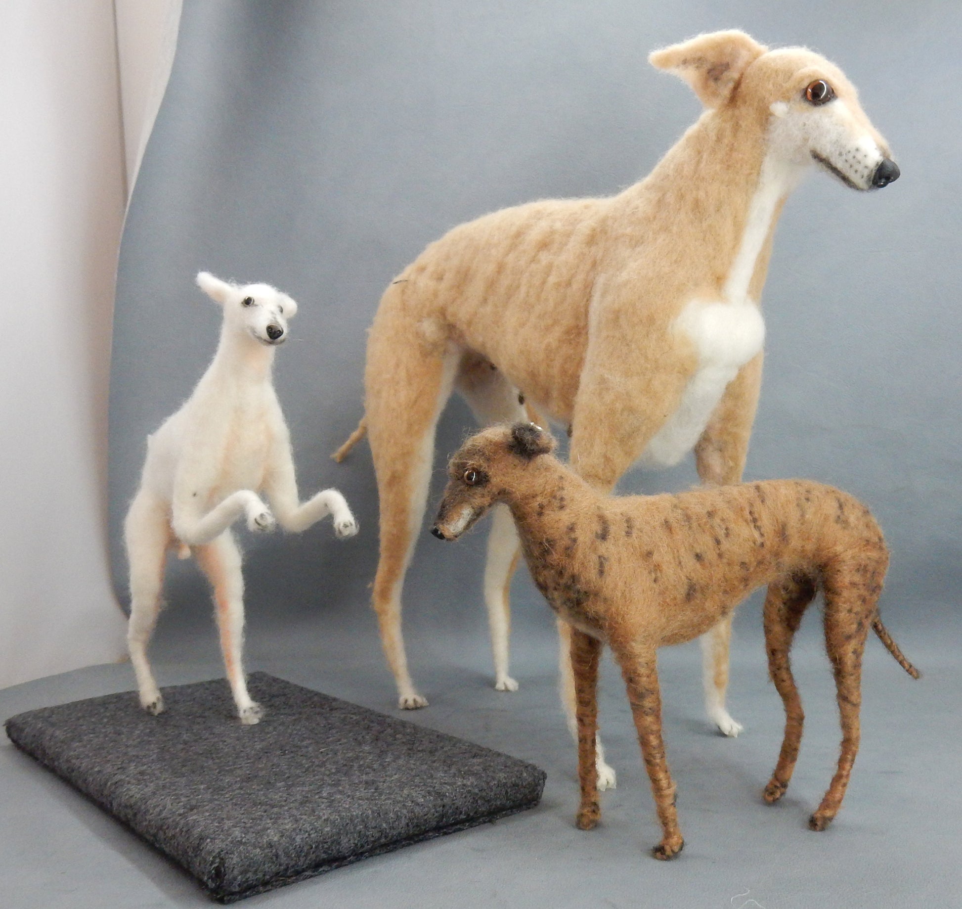 Custom felted Galgo poseable dog replica