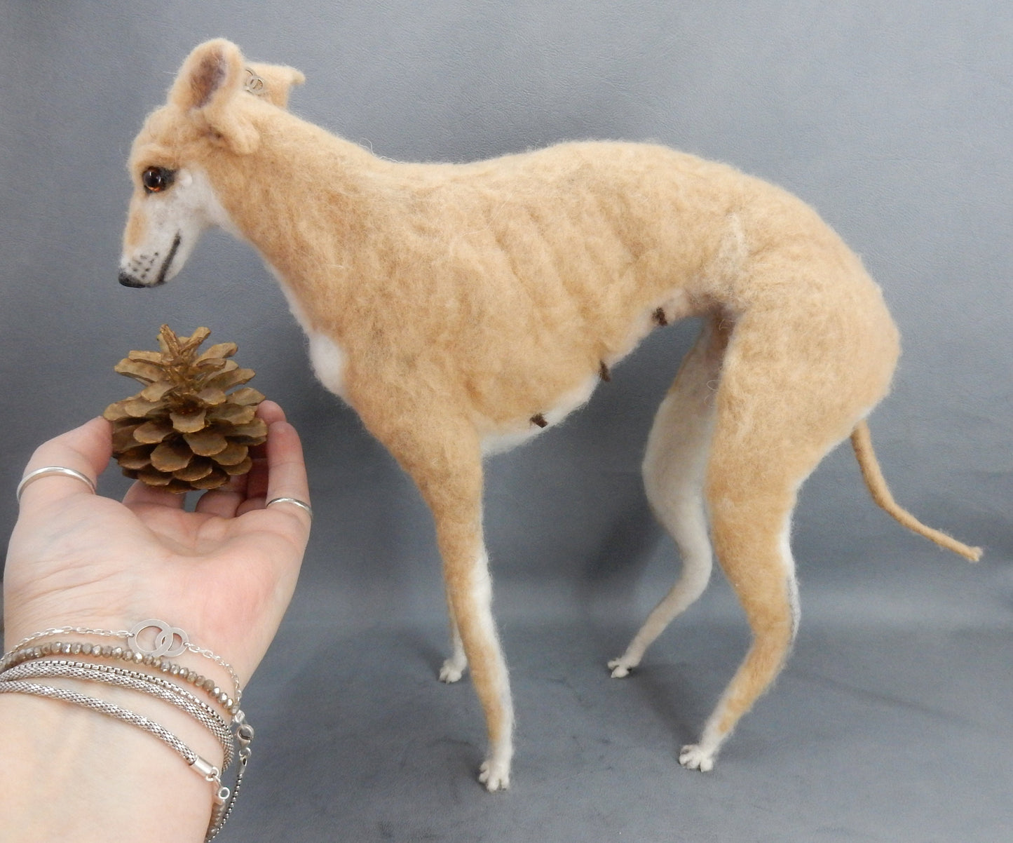 Custom felted Galgo poseable dog replica