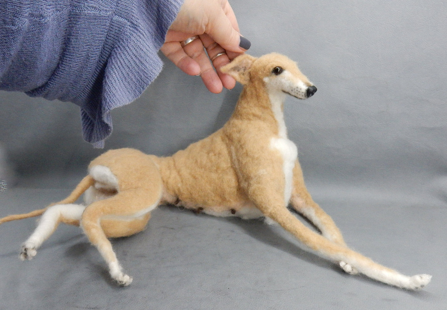 Custom felted Galgo poseable dog replica