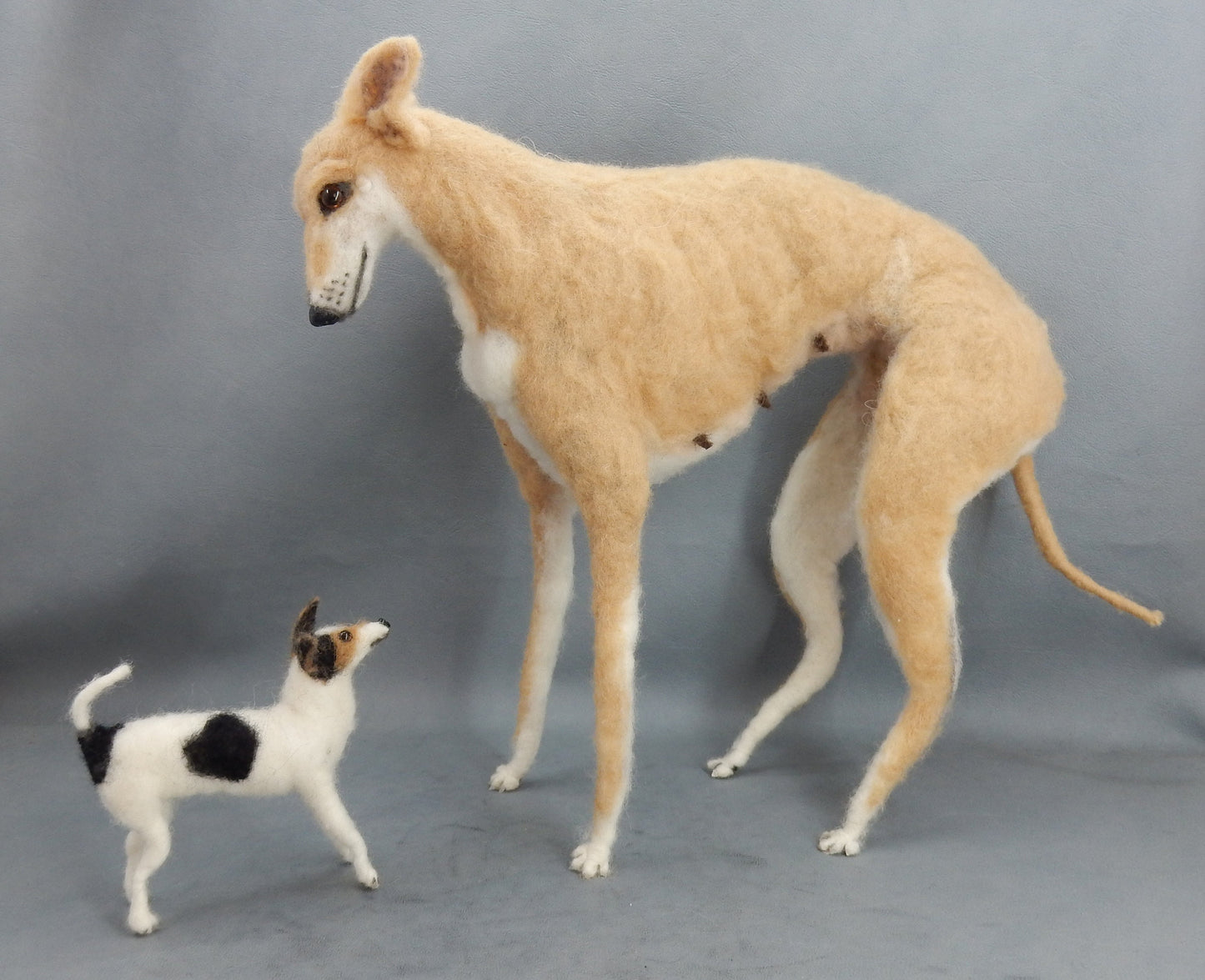 Custom felted Galgo poseable dog replica