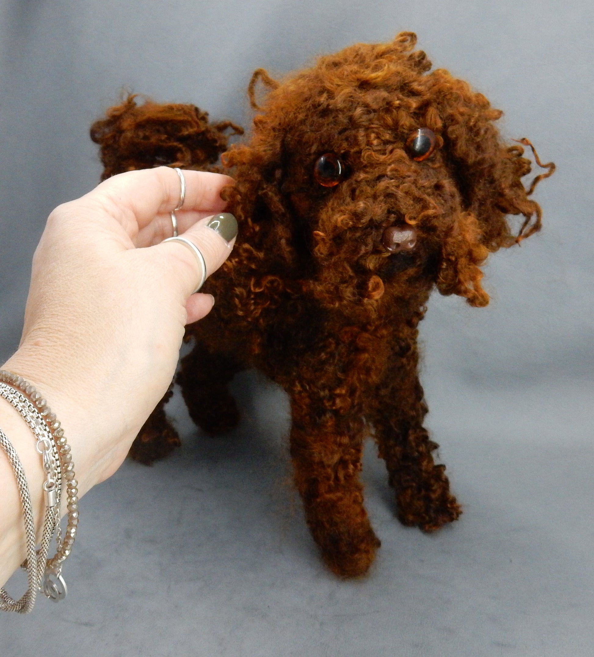 brown poodle miniature needle-felted 