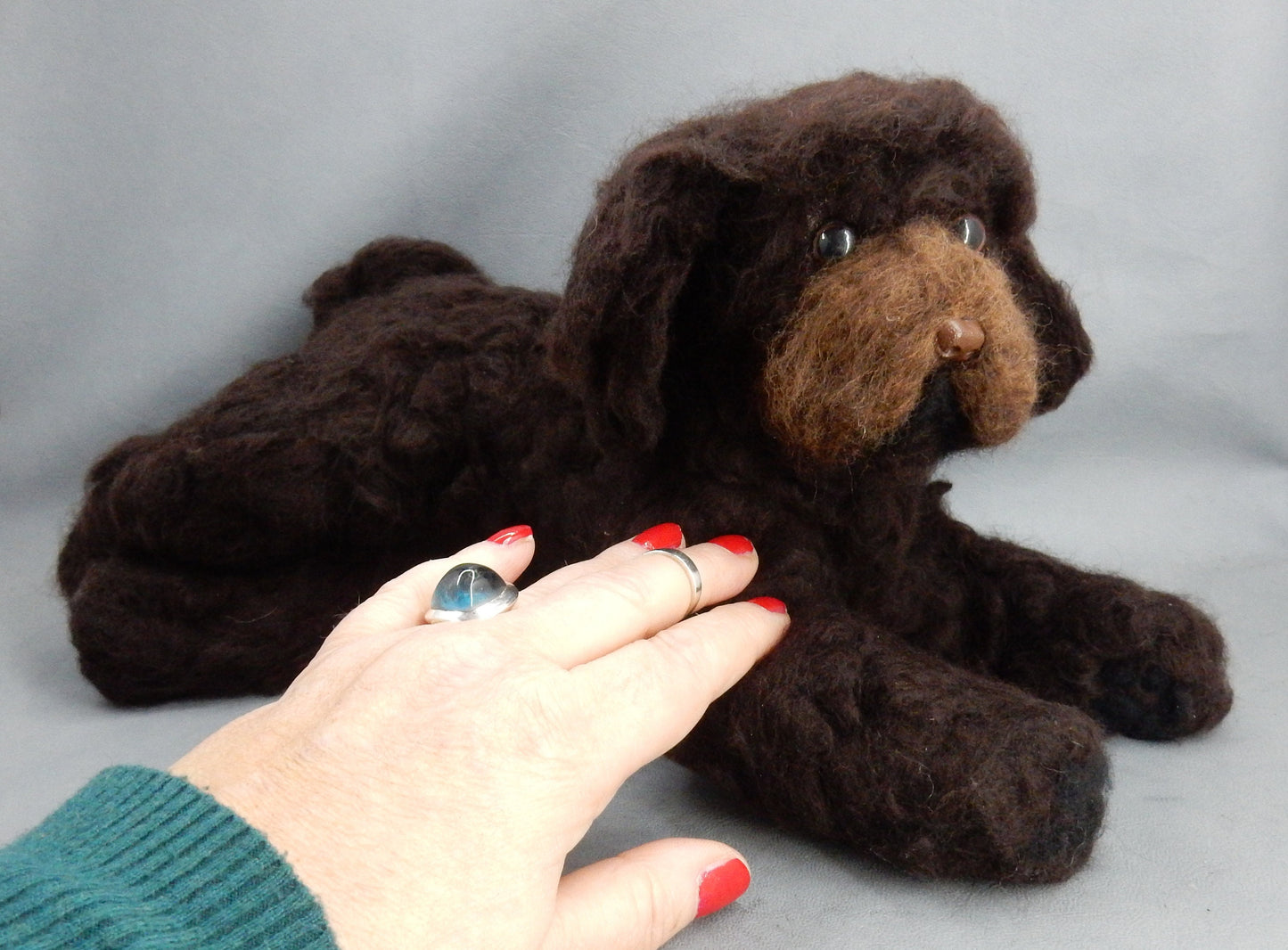 brown poodle miniature needle-felted 