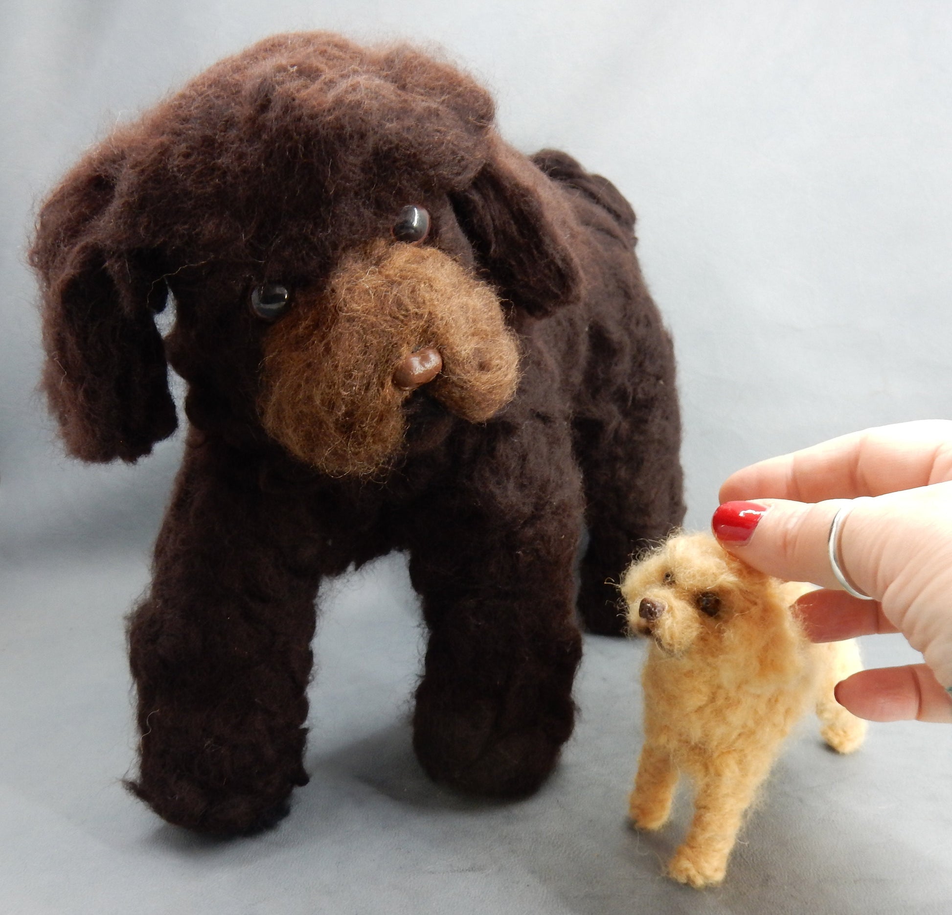 brown poodle miniature needle-felted 