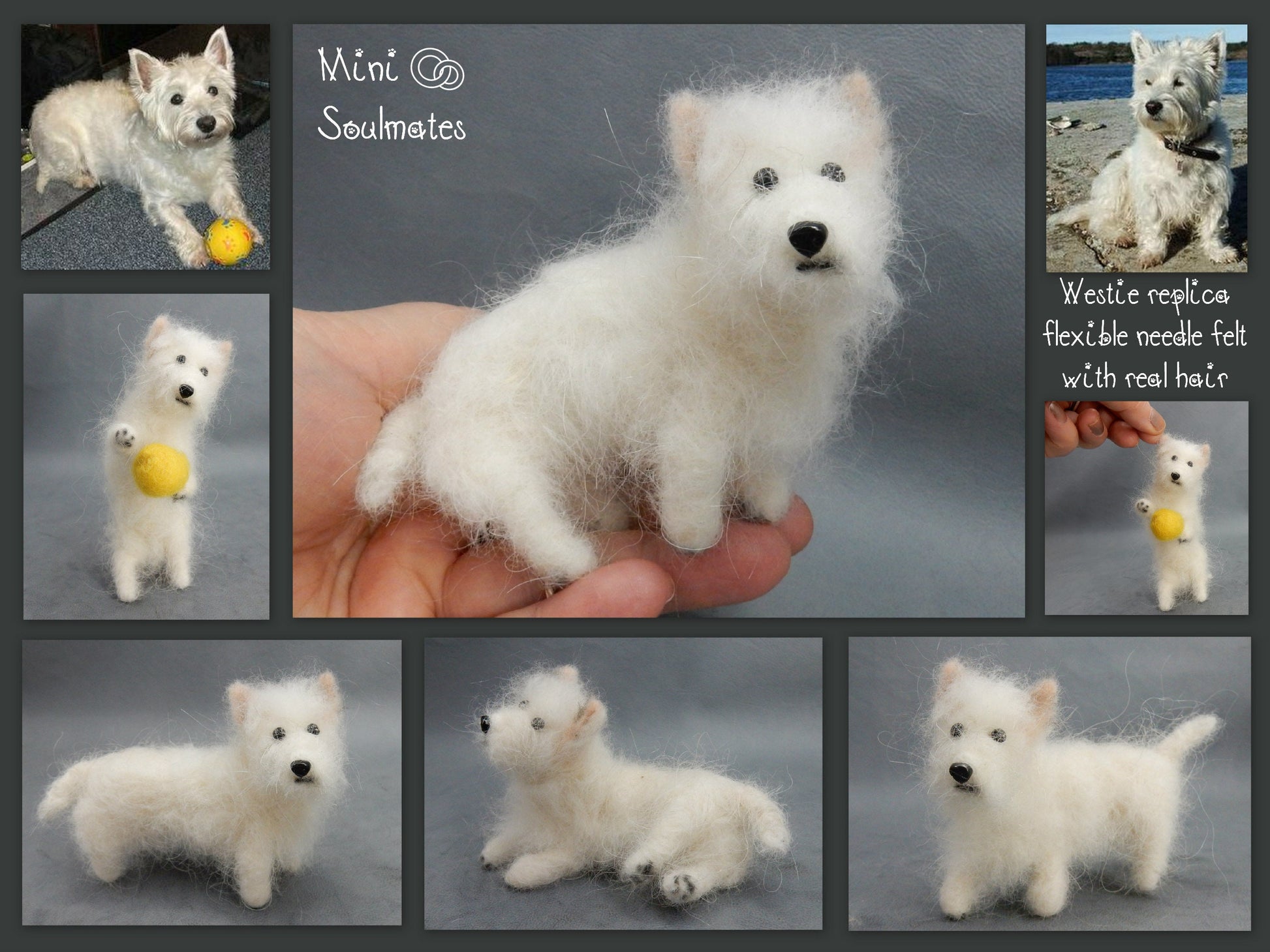 Westie felted with dog hair needle-felted dog miniature