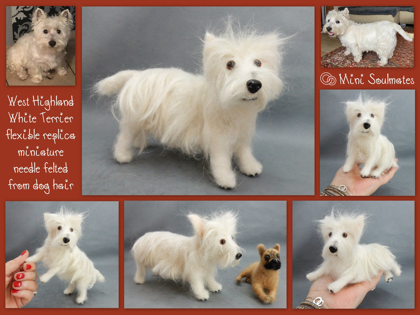 Westie felted with dog hair needle-felted dog miniature