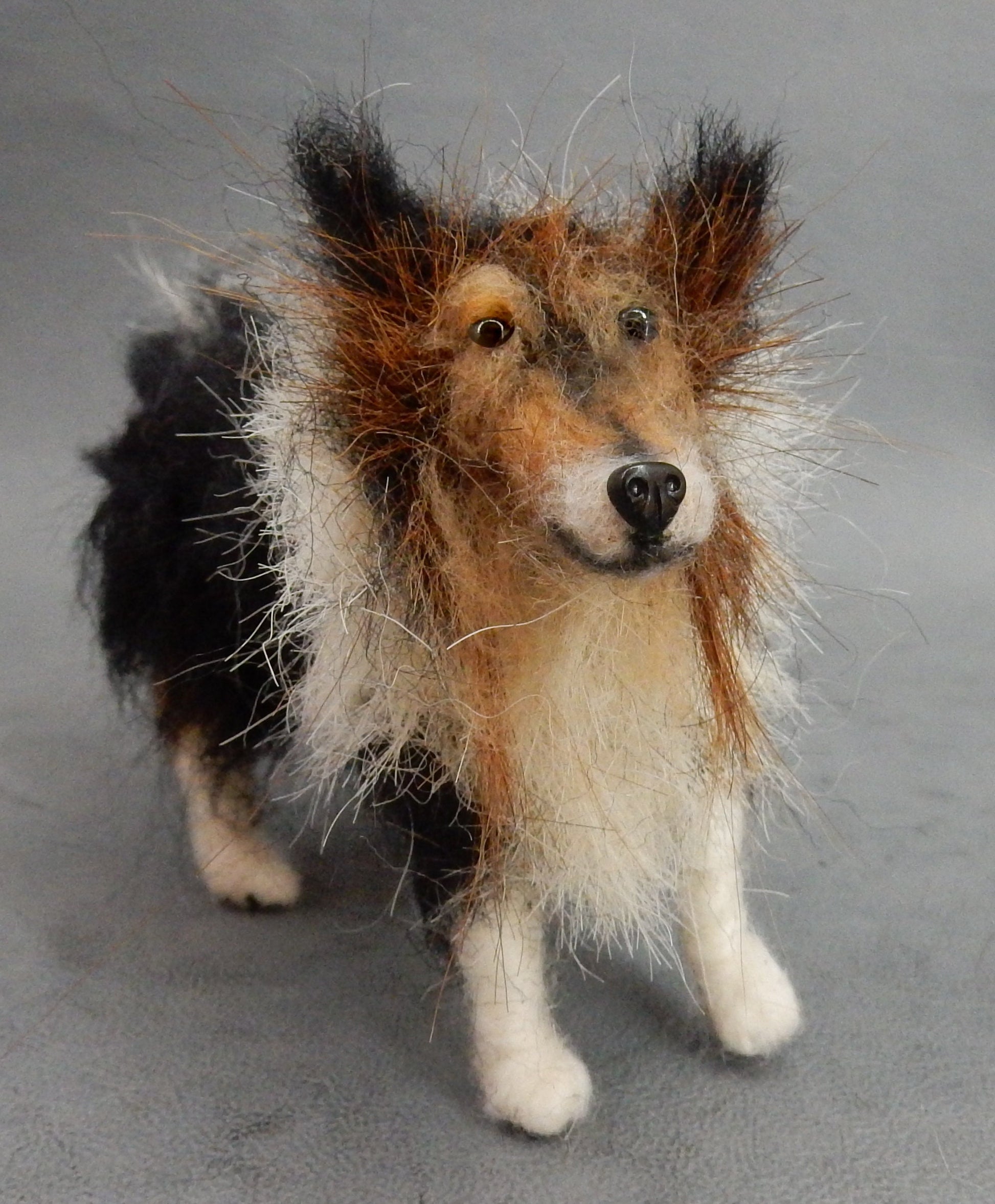 Rough Collie needle felted miniature with hair custom dog replica