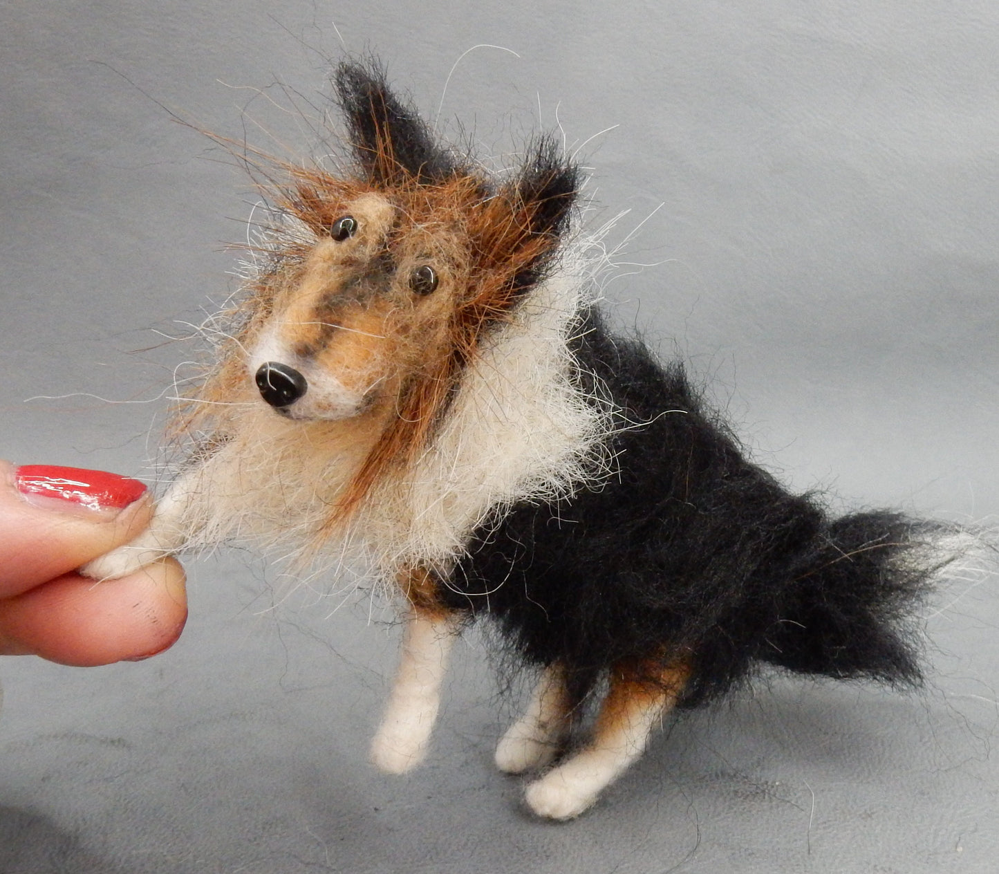 Rough Collie needle felted miniature with hair custom dog replica