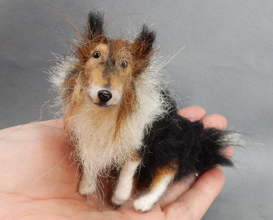 Rough Collie needle felted miniature with hair custom dog replica