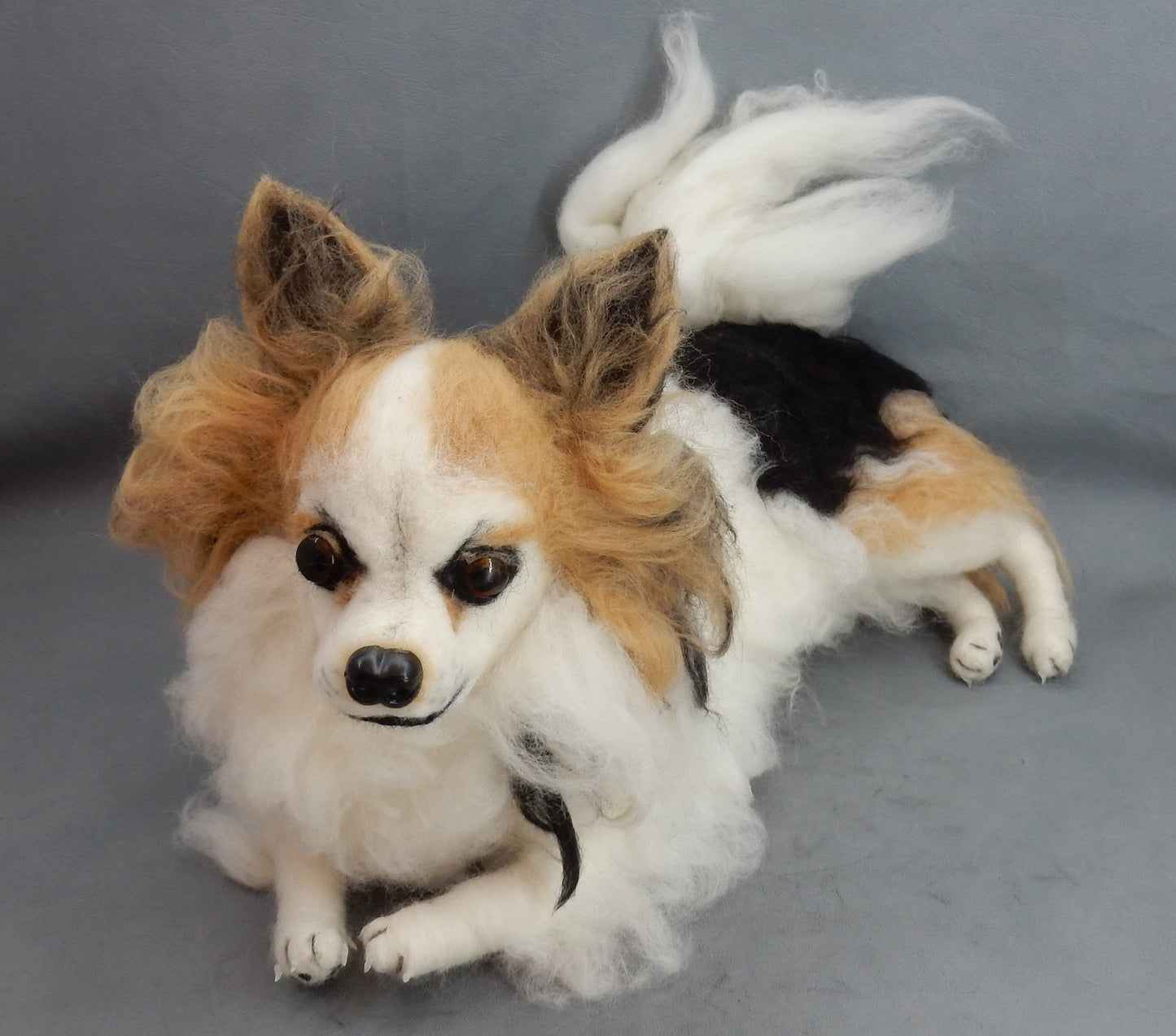 Chihuahua tri color needle-felted dog replica