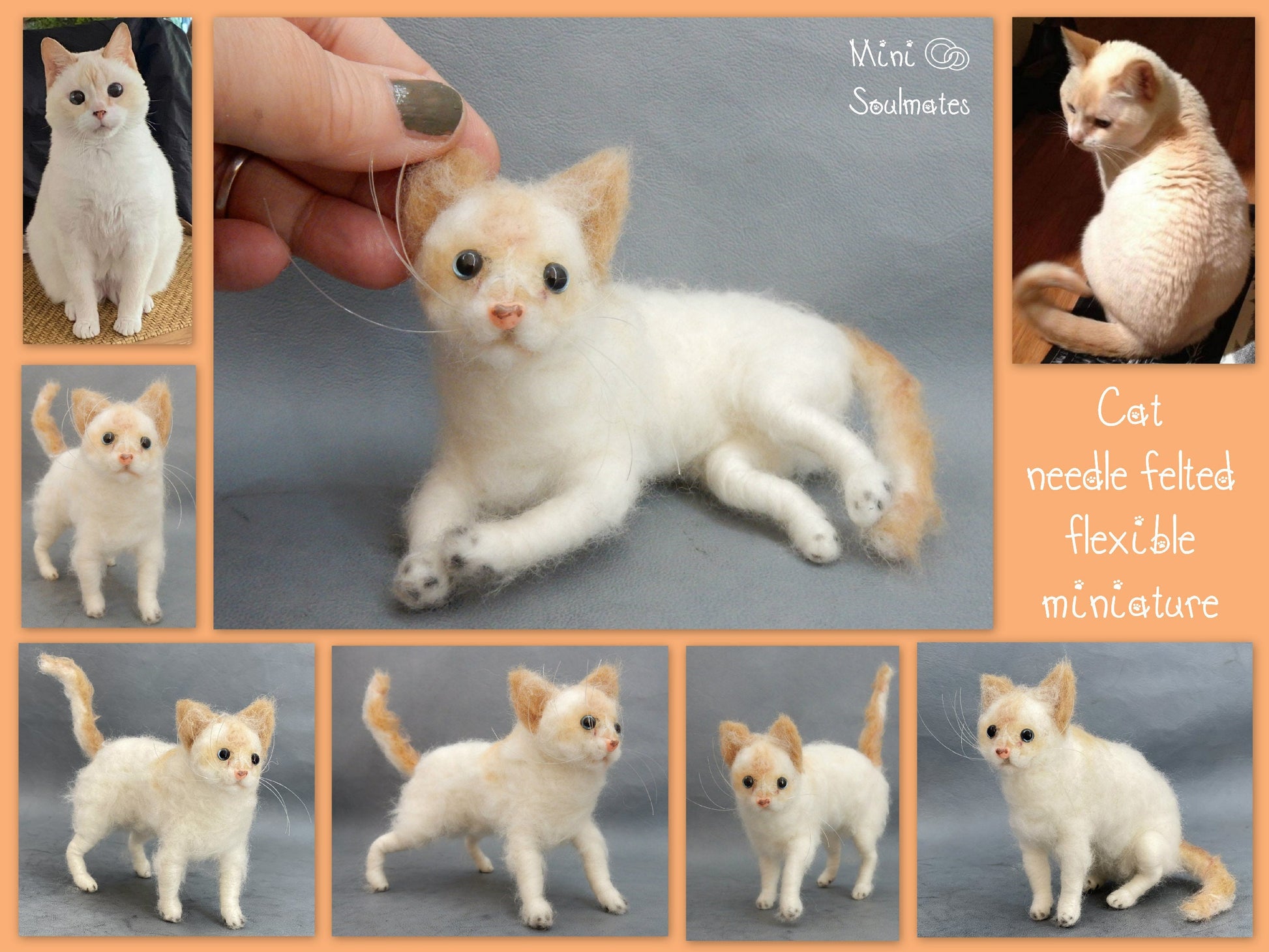 needle-felt cat replica white cat miniature