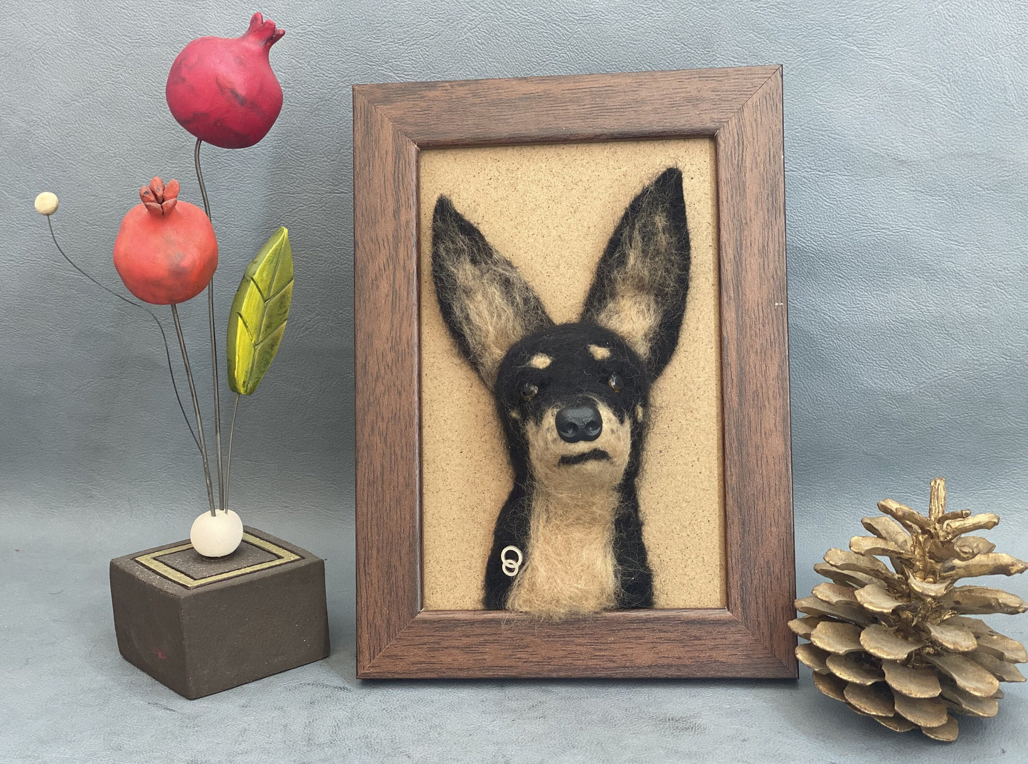 3D dog portrait framed needle-felted dog portrait