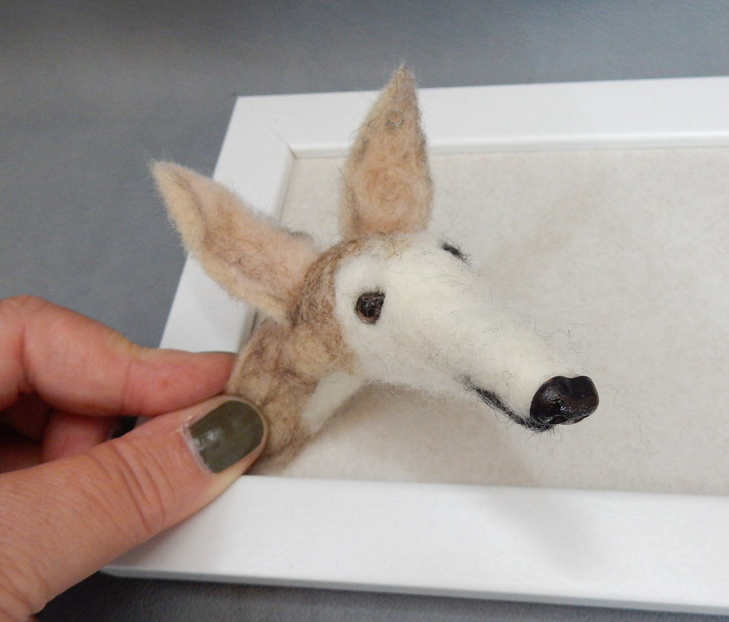 framed needle felted Galgo portrait