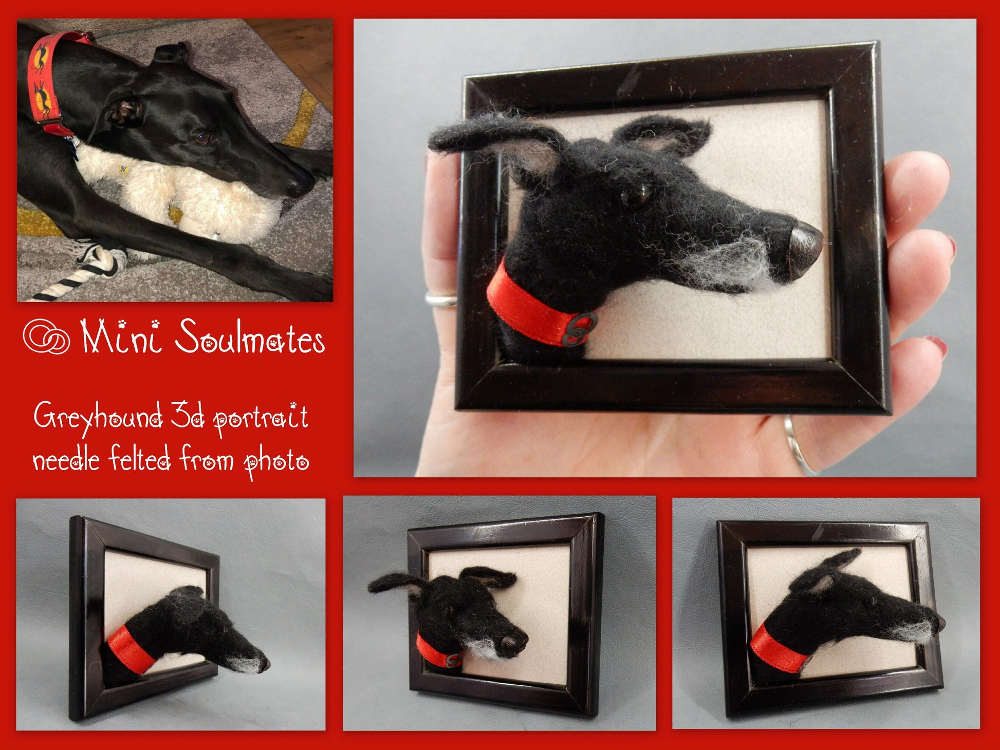 framed needle felted Galgo portrait