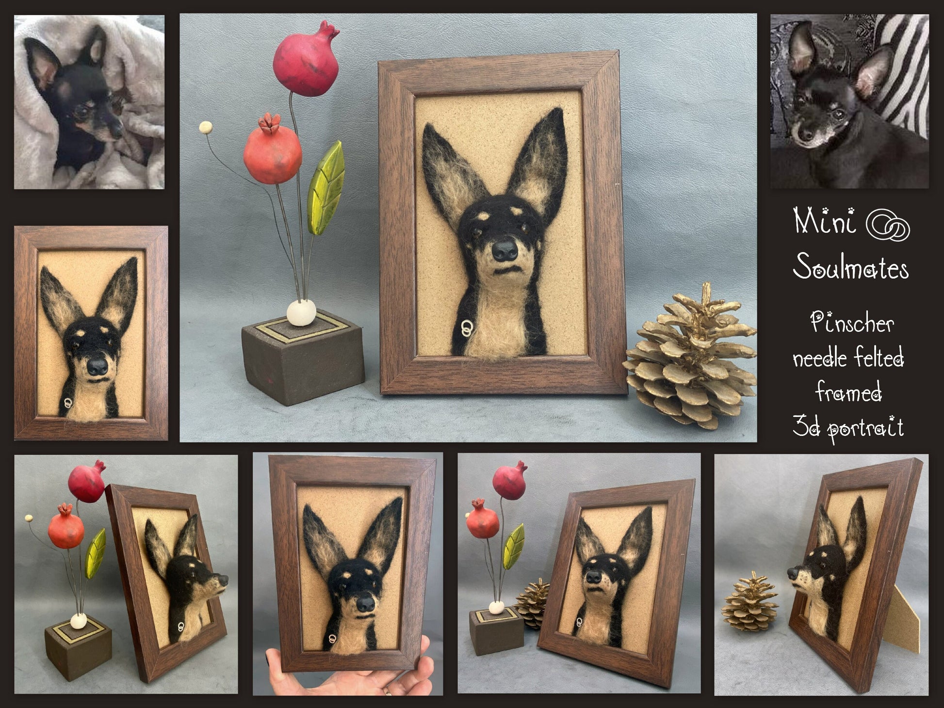 custom 3D portrait needle-felt dog framed 