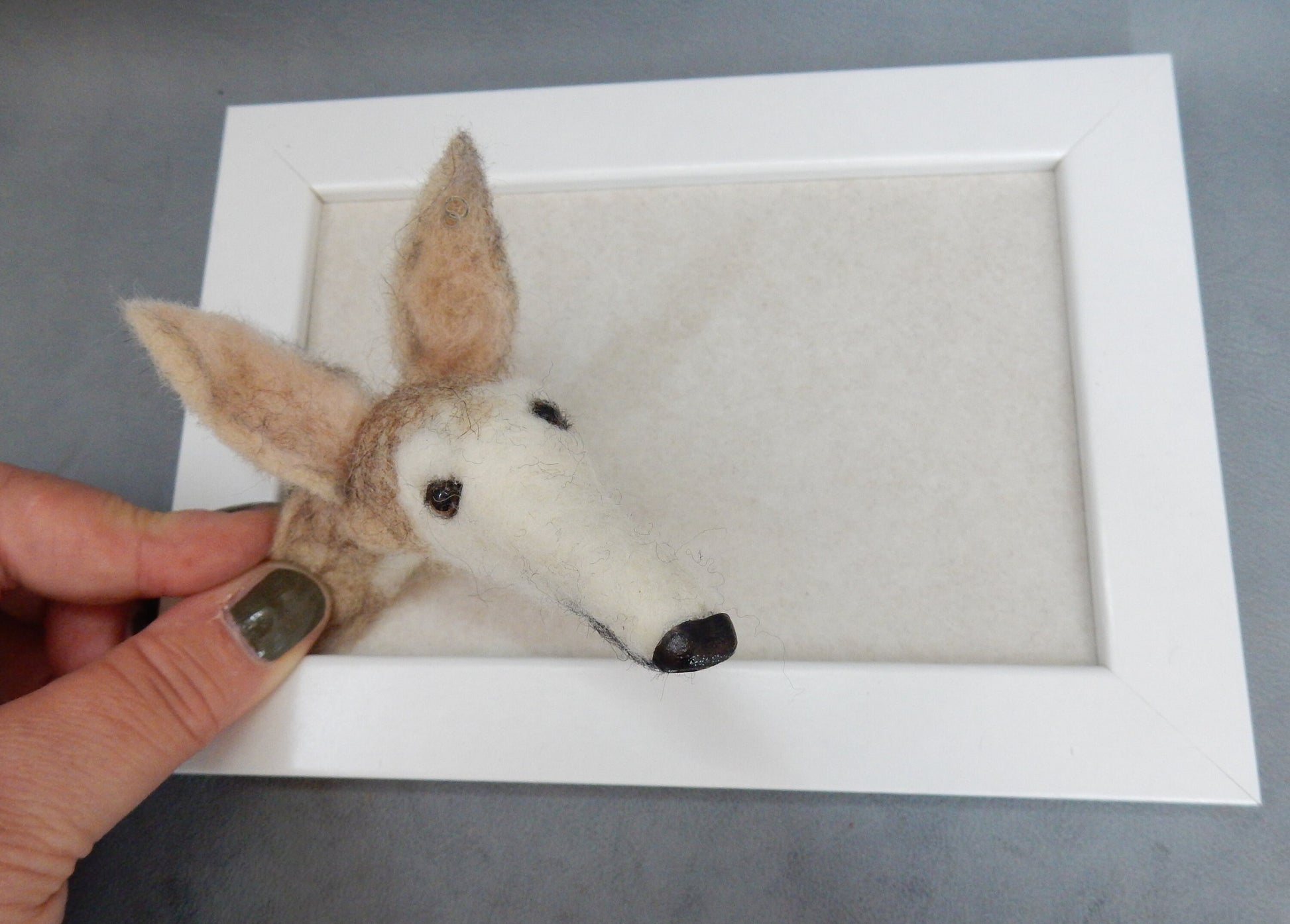 framed needle felted Galgo portrait