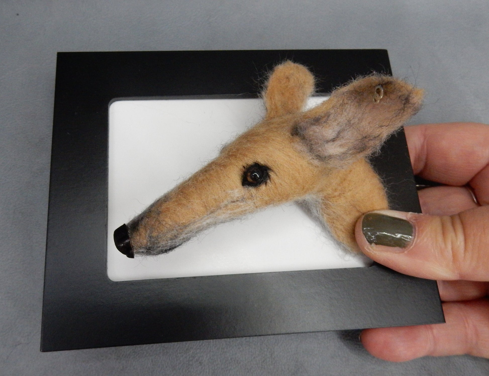 framed needle felted Galgo portrait