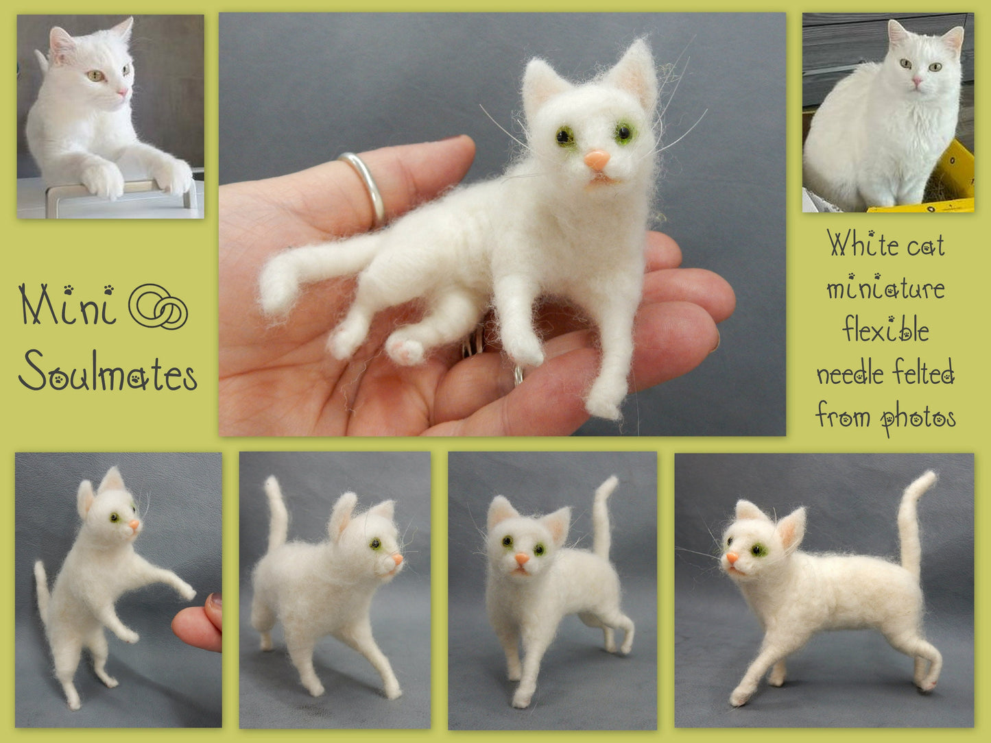 needle-felt cat replica white cat miniature