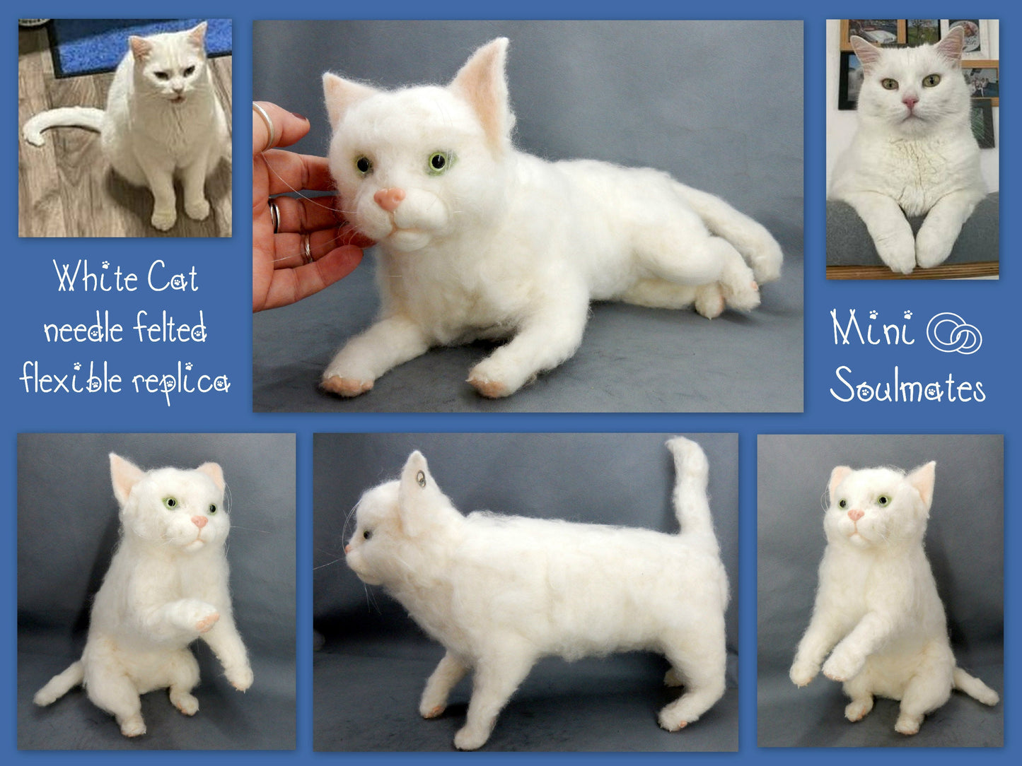 needle-felt cat replica white cat miniature