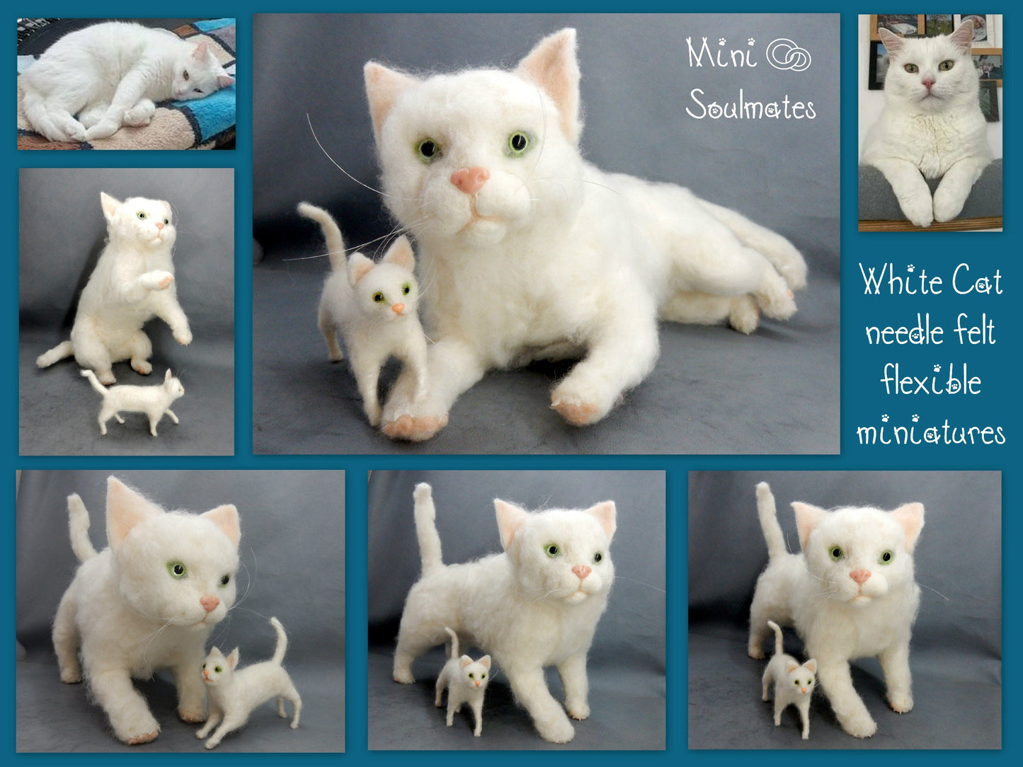 needle-felt cat replica white cat miniature