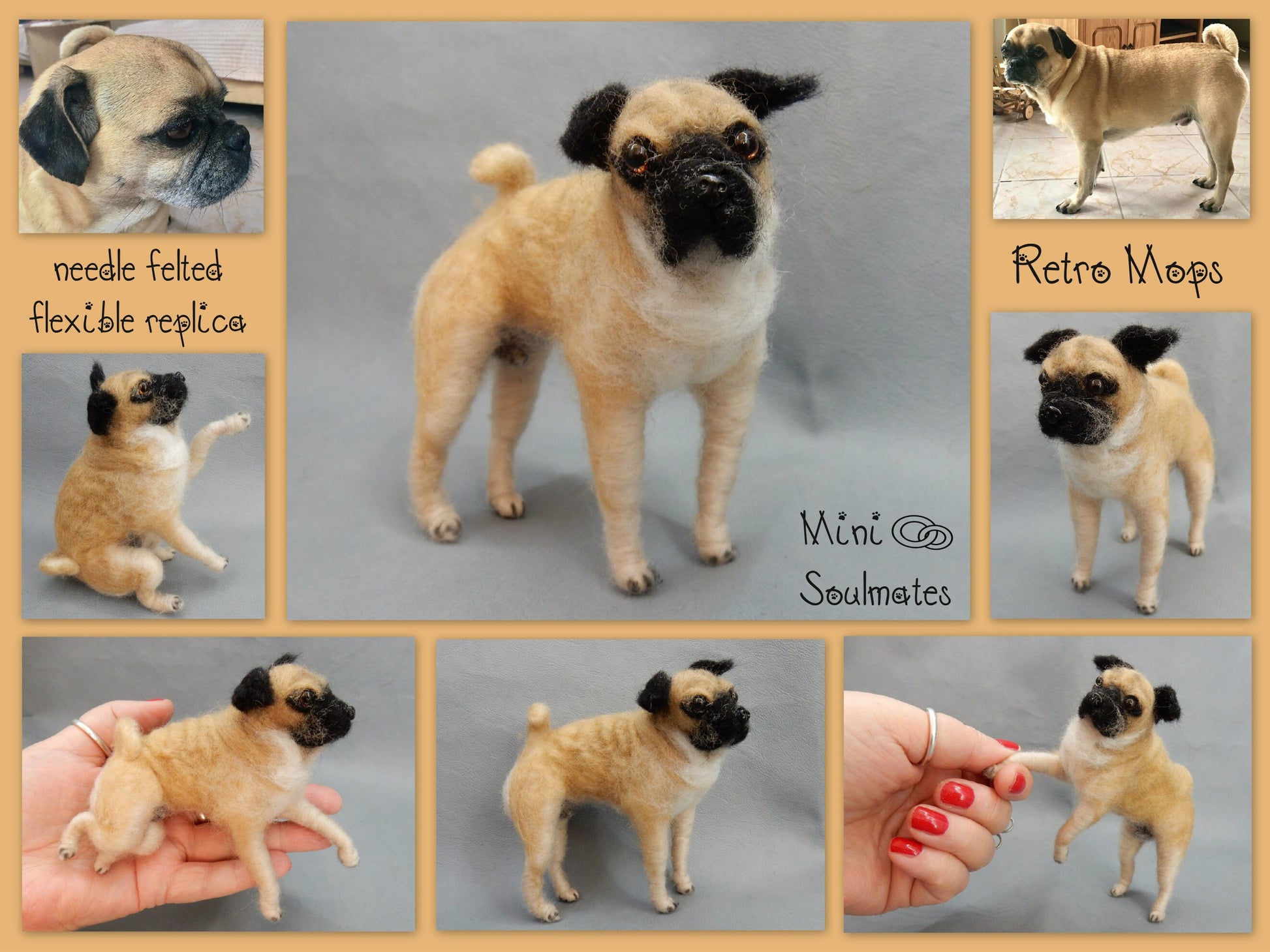  needle felted Pug art memorial gift