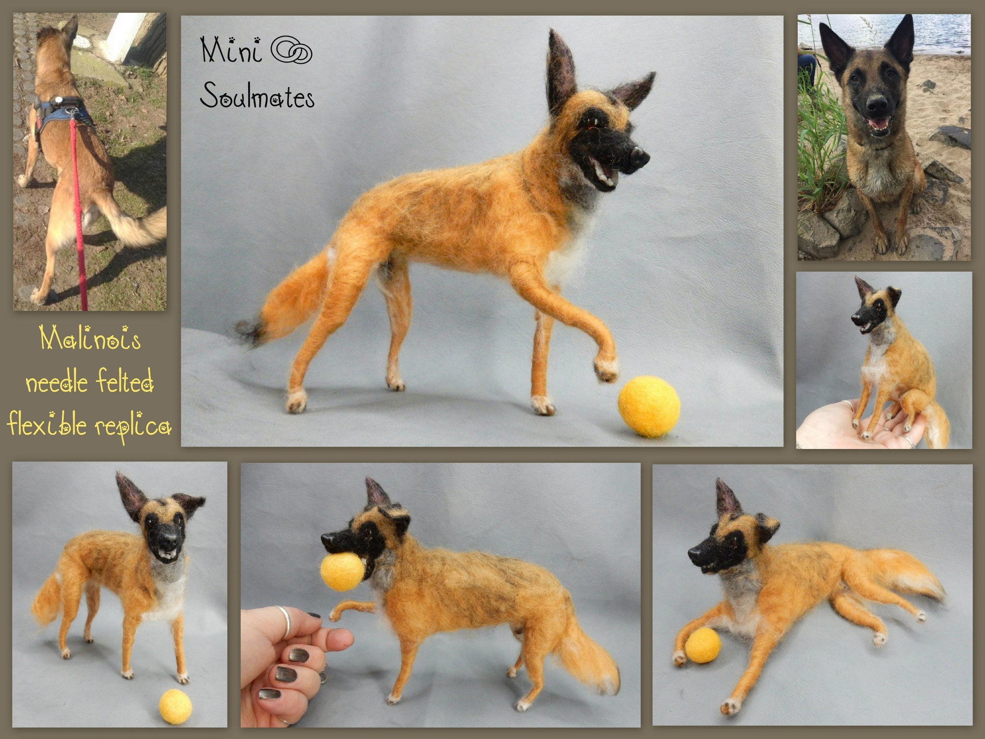 needle-felted dog Malinois custom felt replica