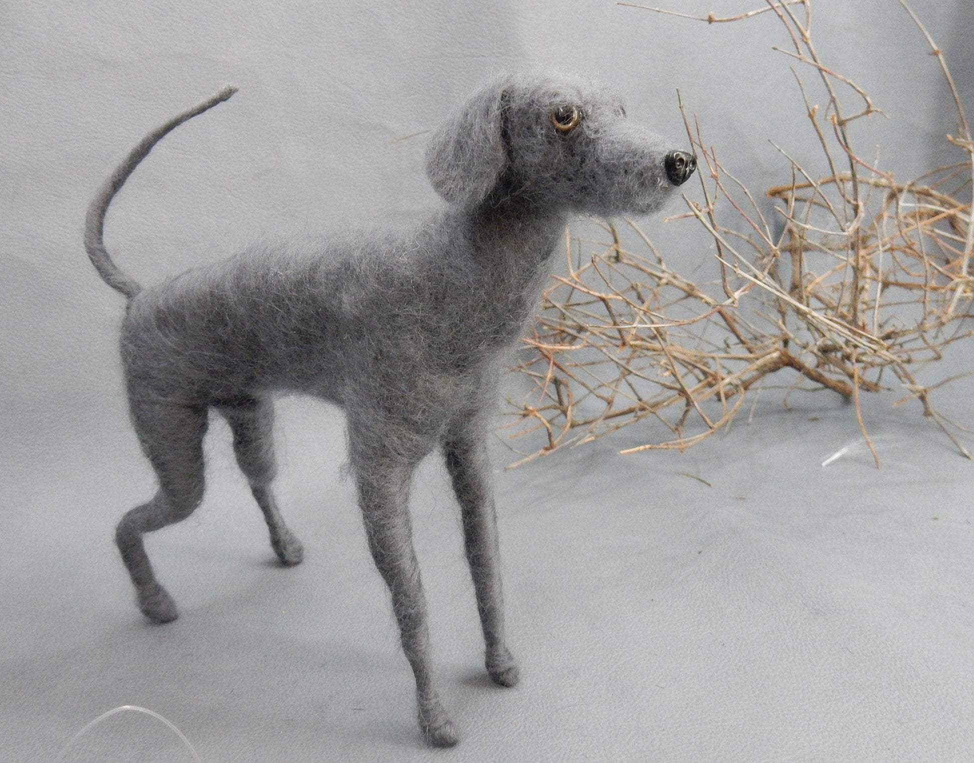 Weimaraner miniature needle-felted dog replica