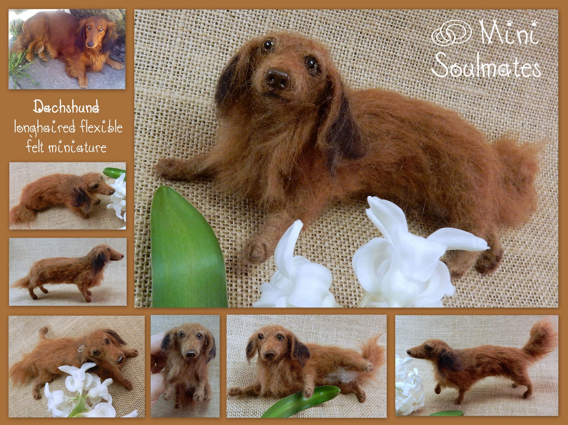 Dachshund replica needle-felted dog miniature