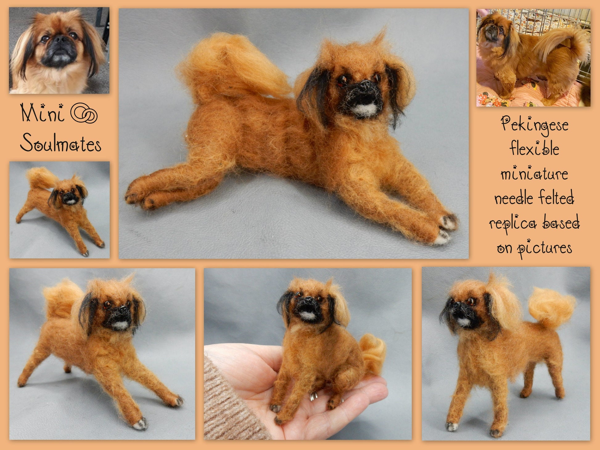 Pekingese needle felted dog Japanese Chin custom dog miniature