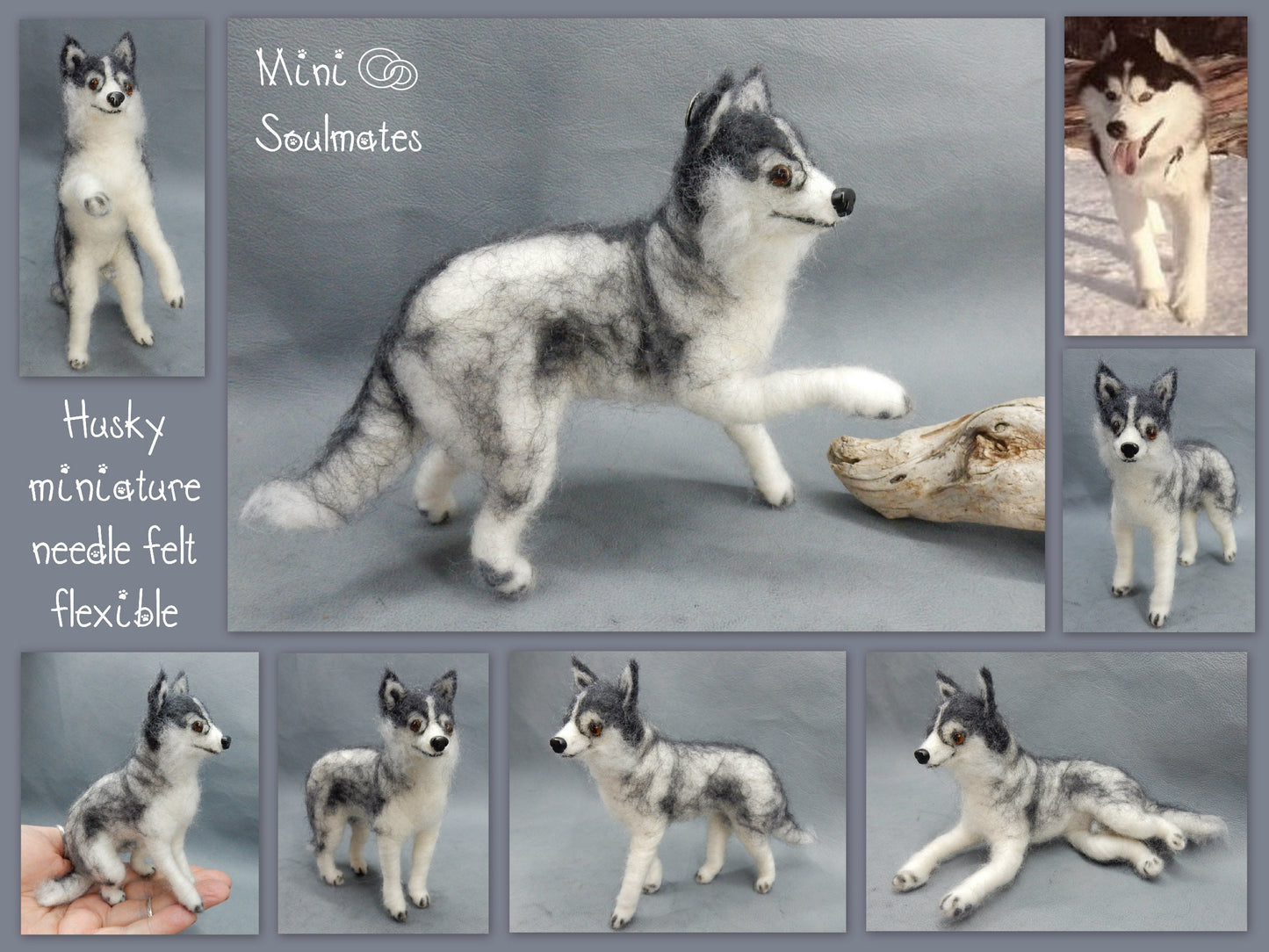 Husky miniature custom dog replica needle-felted dog miniature