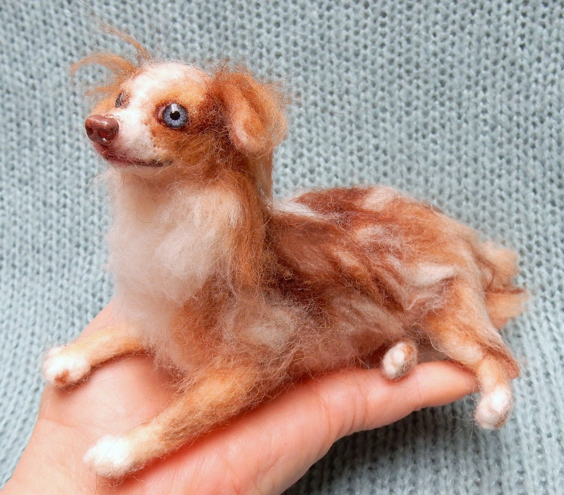 Red Chihuahua custom-felted dog miniature