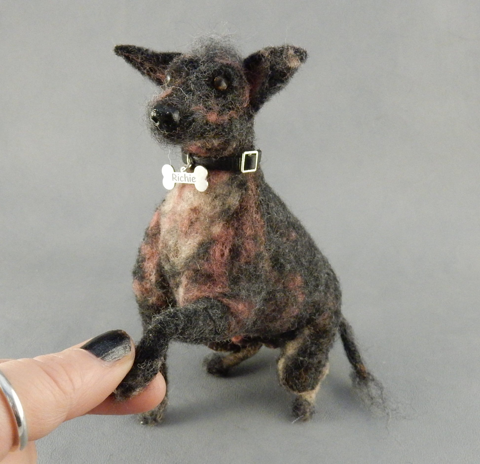  needle-felted dog replica American Hairless Terrier