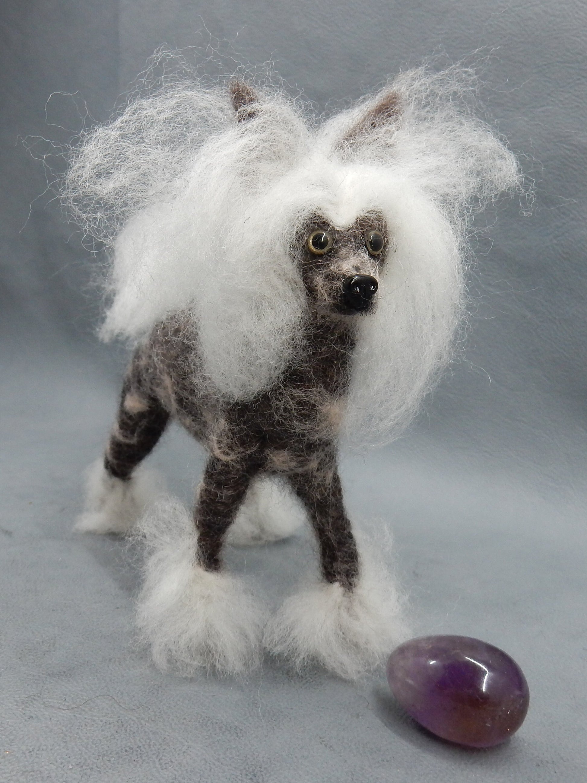 Chinese Crested Powderpuff needle-felt dog replica