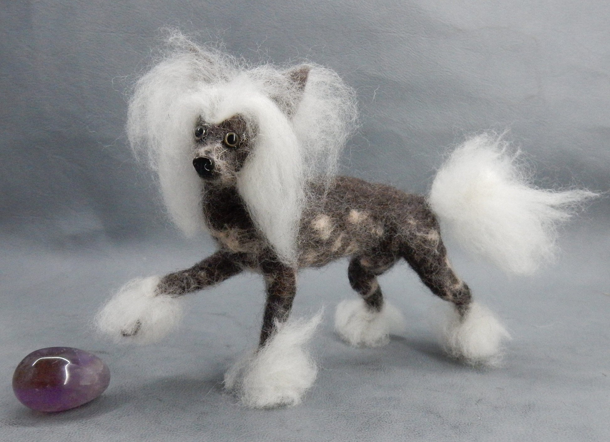 Chinese Crested Powderpuff needle-felt dog replica